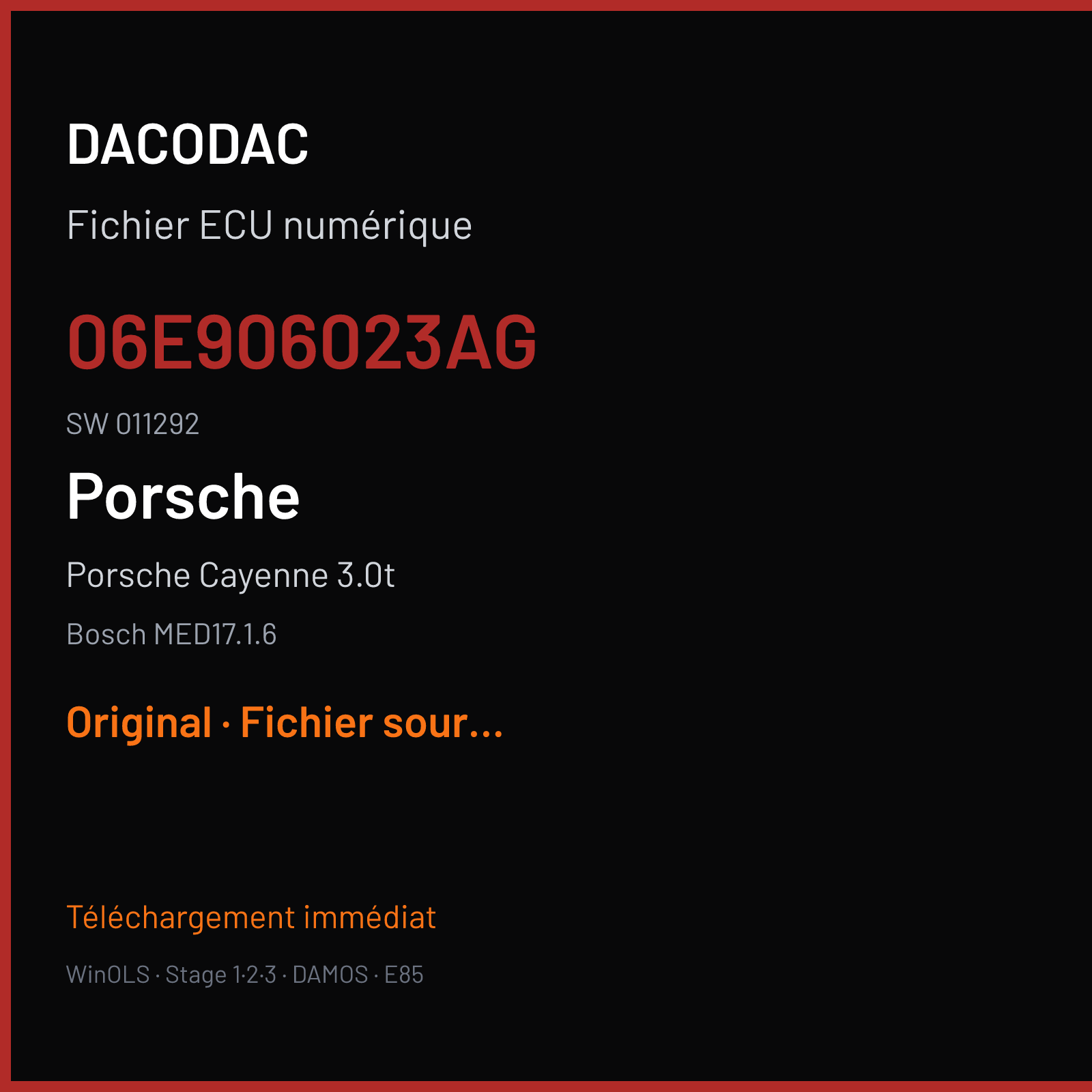 Porsche Cayenne 3.0t — Bosch MED17.1.6 — 06E906023AG · 011292 — Original