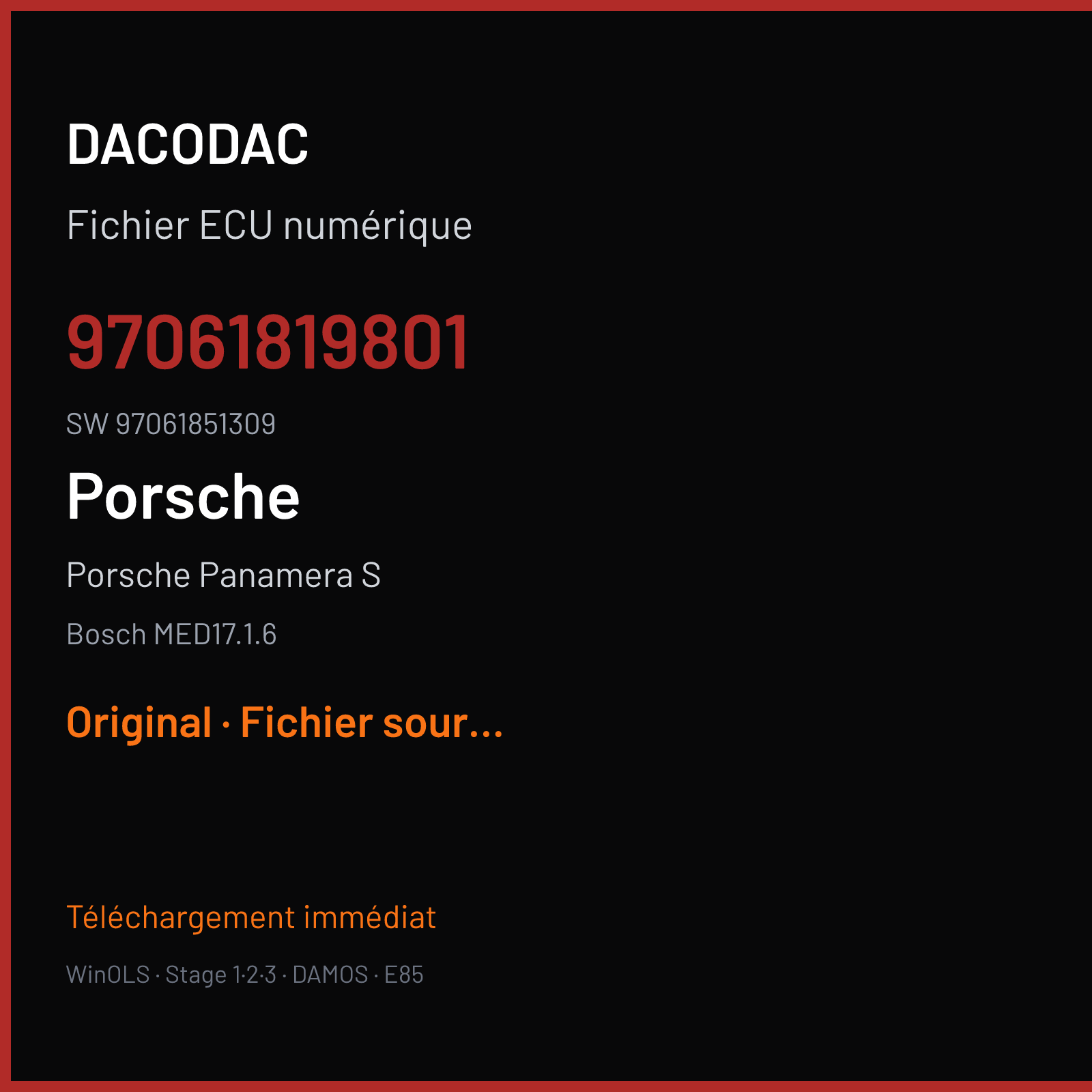 Porsche Panamera S (2015) — Bosch MED17.1.6 — 97061819801 · 97061851309 — Original