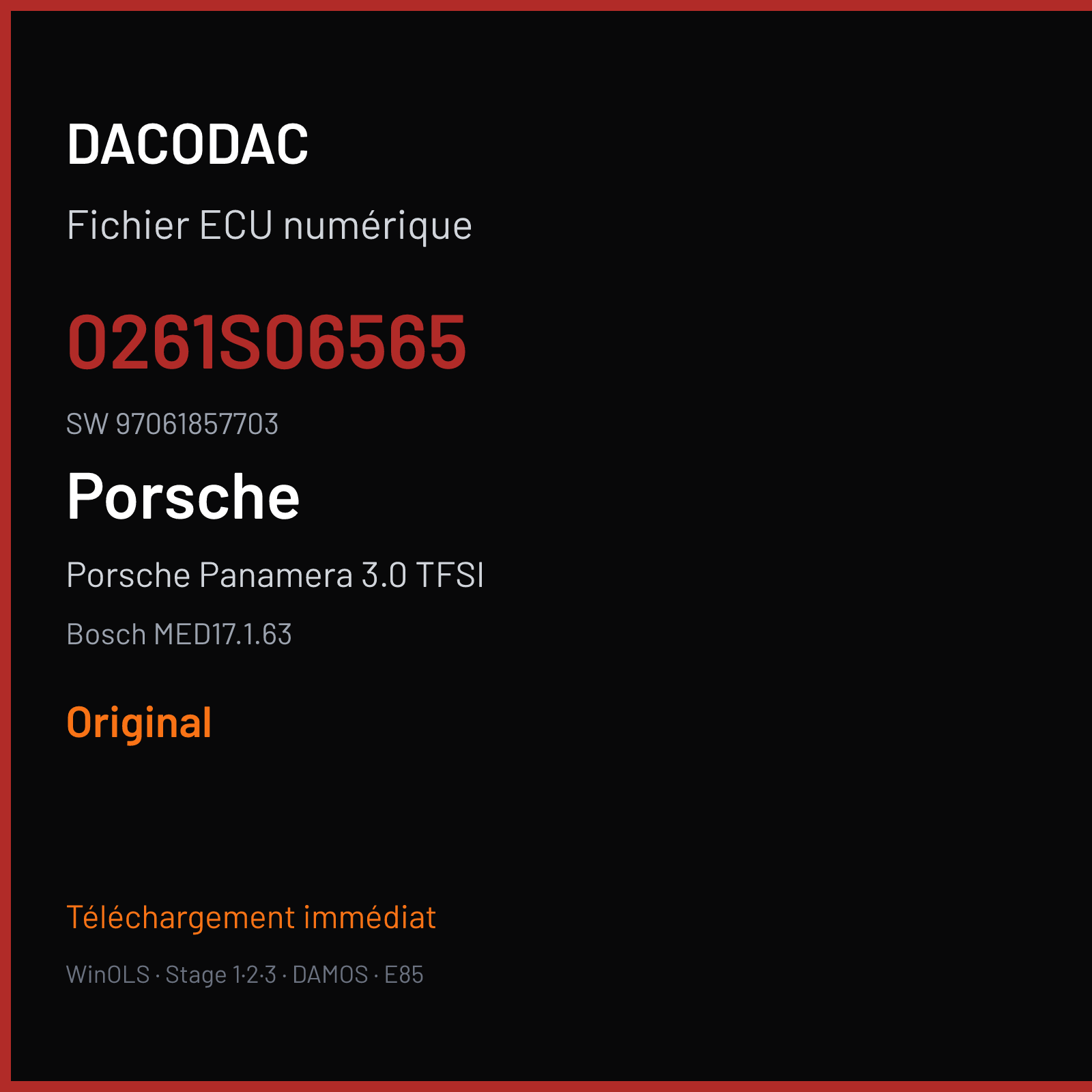 Porsche Panamera 3.0 TFSI 333 ch (2011) — Bosch MED17.1.63 — 0261S06565 · 97061857703 · 518901 — Original