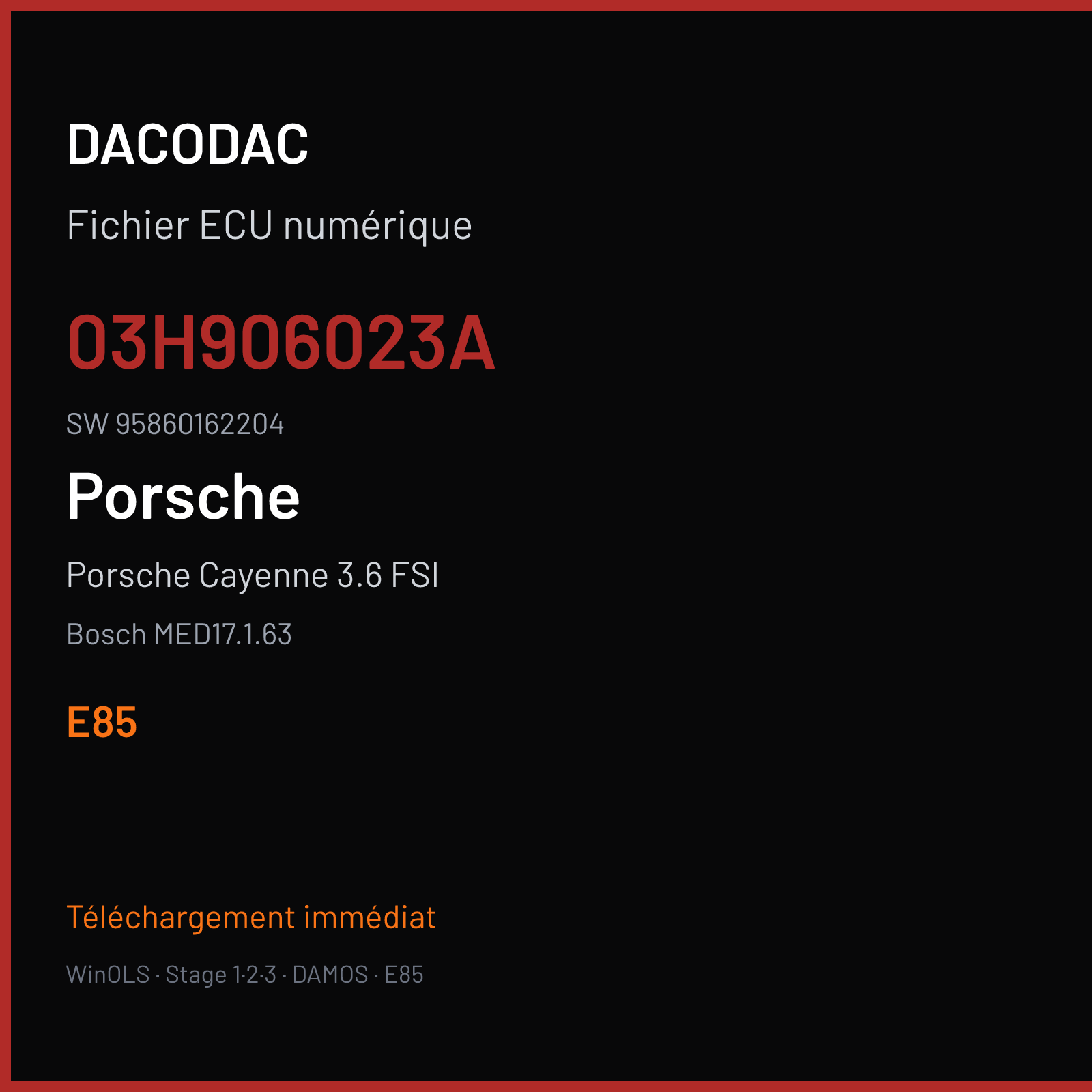 Porsche Cayenne 3.6 FSI — Bosch MED17.1.63 — 03H906023A · 95860162204 · 512351 — E85