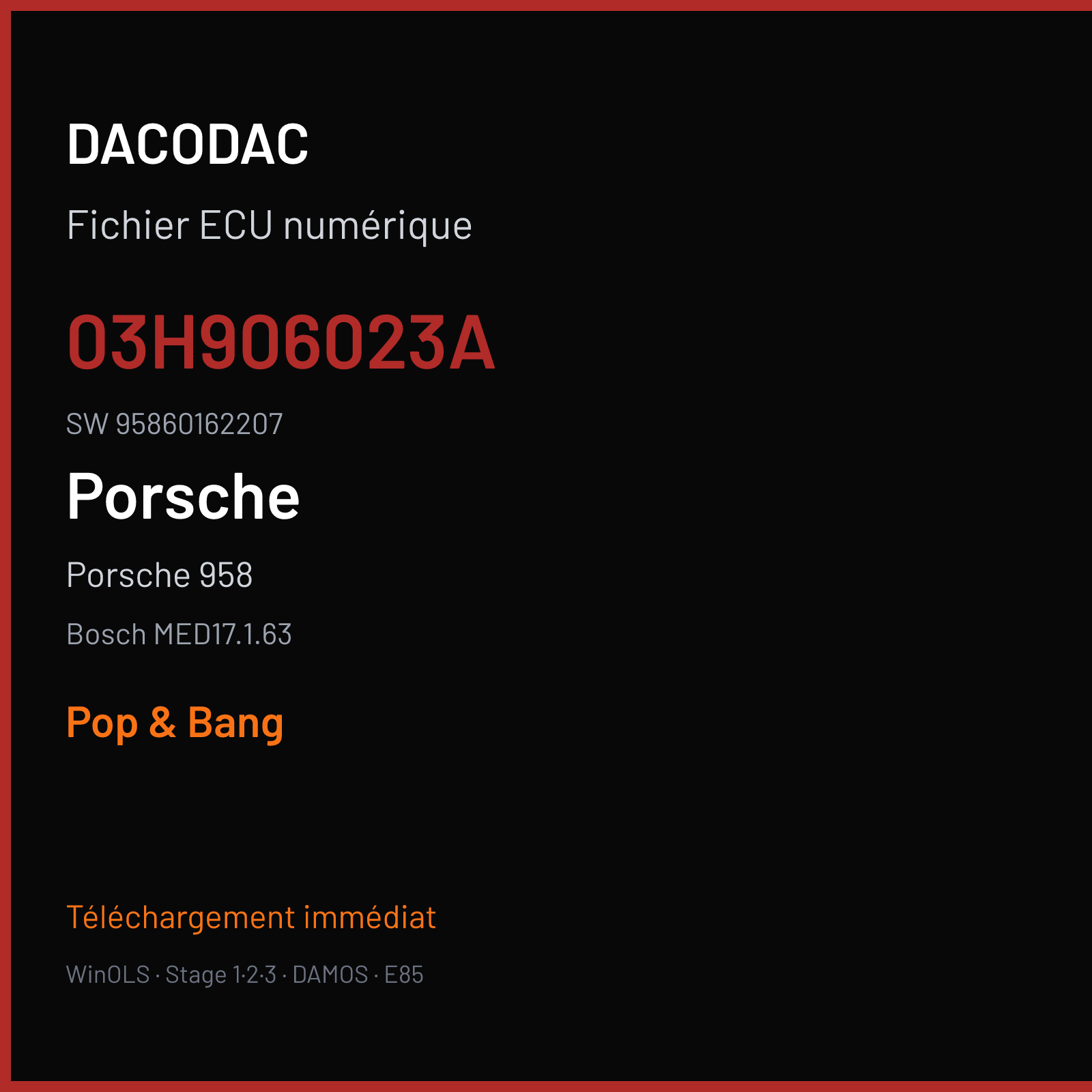 Porsche 958 299 ch — Bosch MED17.1.63 — 03H906023A · 95860162207 · 518369 — Pop & Bang