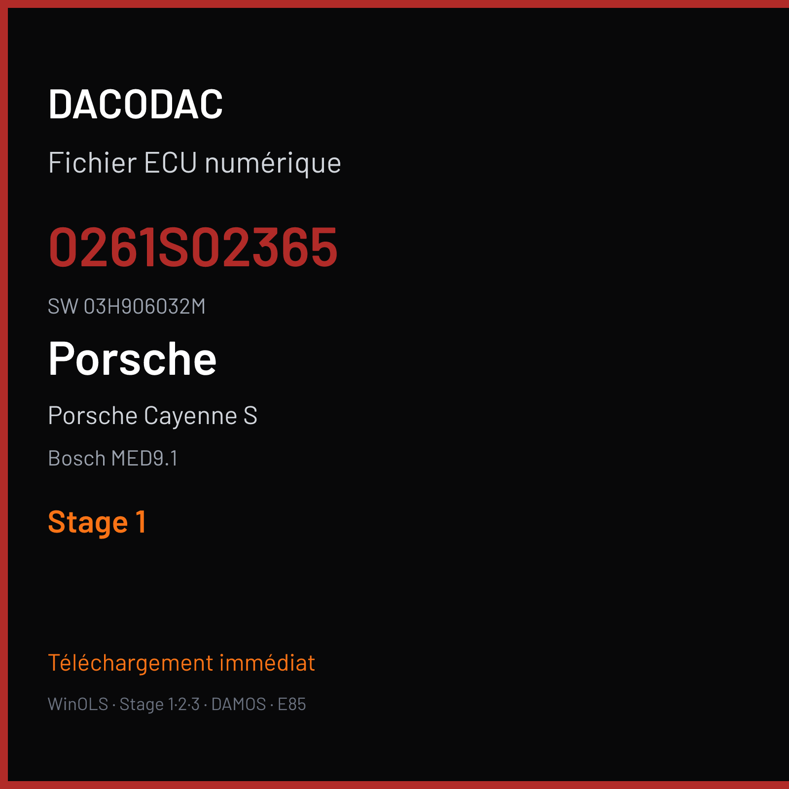 Porsche Cayenne S 290 ch (2002) — Bosch MED9.1 — 0261S02365 · 03H906032M · 387734 — Stage 1