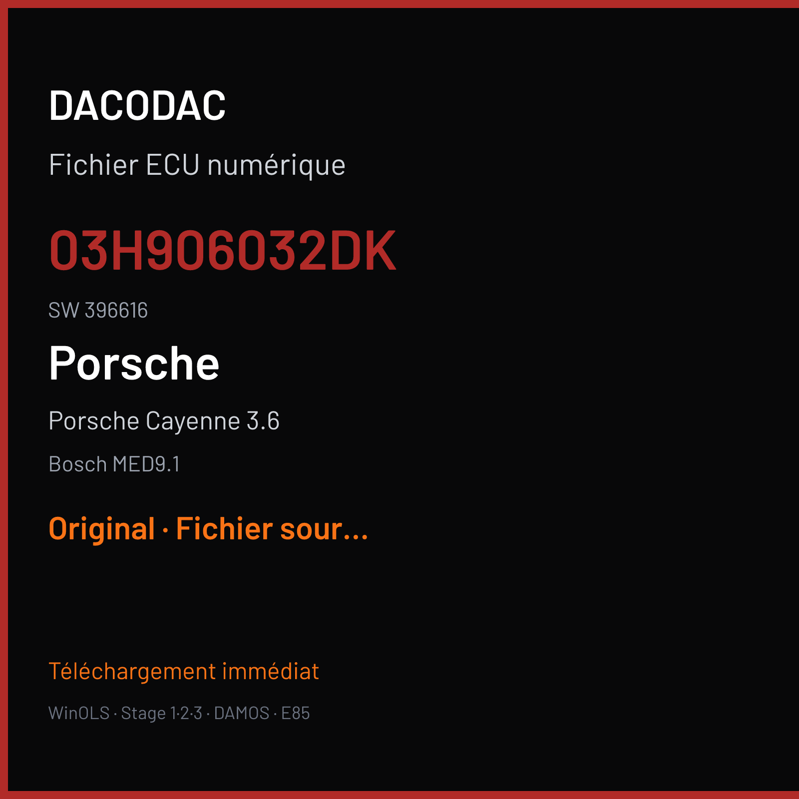 Porsche Cayenne 3.6 (2009) — Bosch MED9.1 — 03H906032DK · 396616 — Original