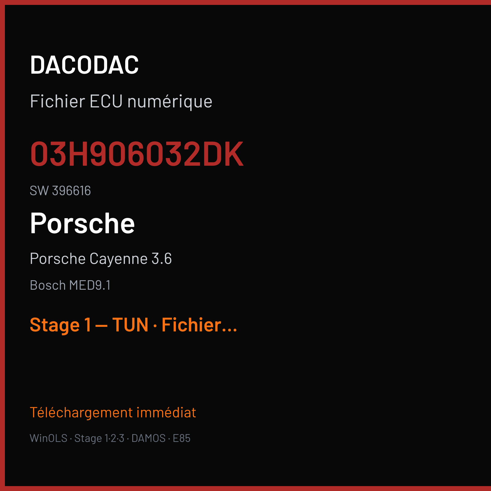 Porsche Cayenne 3.6 (2009) — Bosch MED9.1 — 03H906032DK · 396616 — Stage 1 — TUN