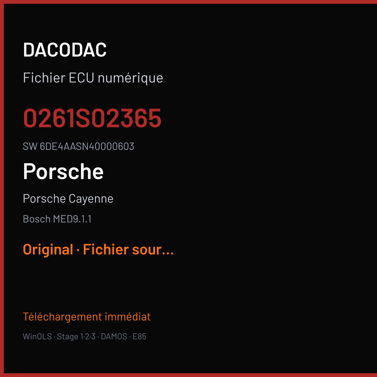 Porsche Cayenne (2010) — Bosch MED9.1.1 — 0261S02365 · 6DE4AASN40000603 — Original
