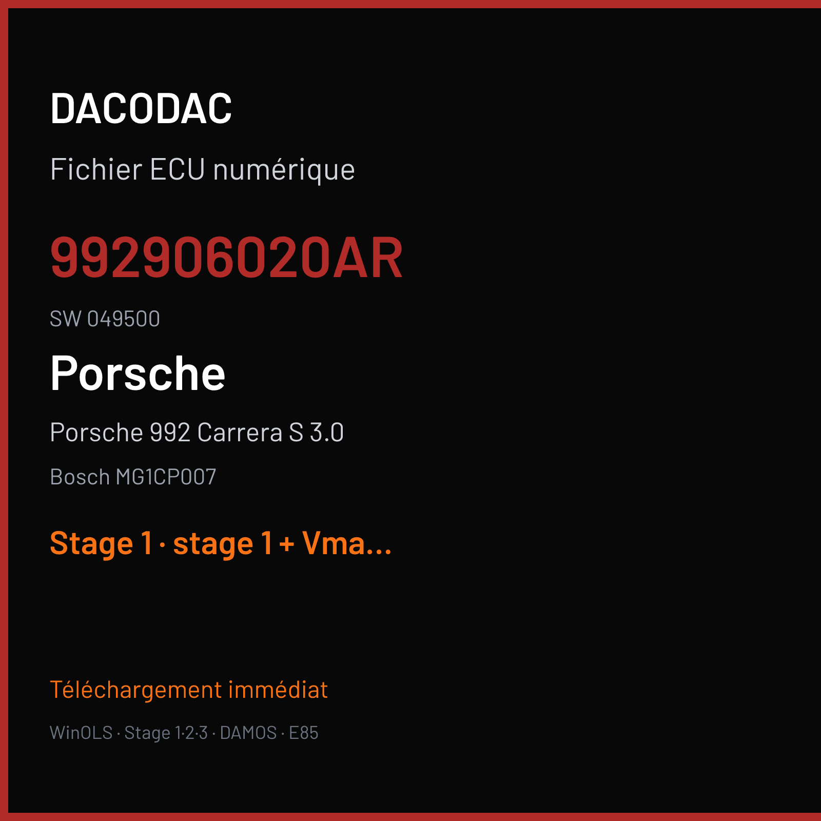 Porsche 992 Carrera S 3.0 (2019) — Bosch MG1CP007 — 992906020AR · 049500 — Stage 1