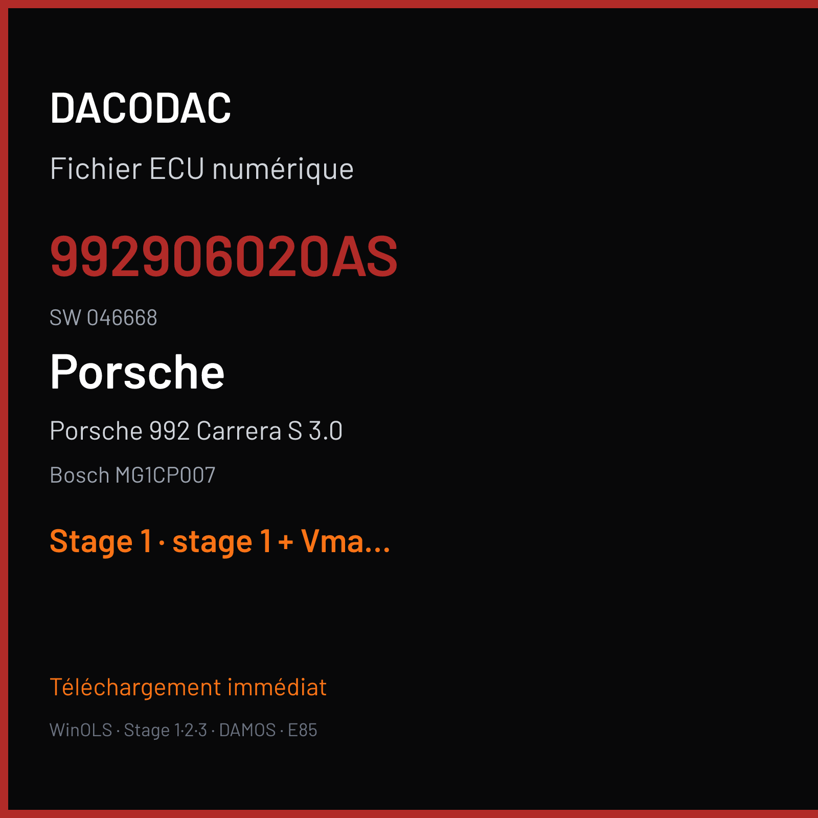 Porsche 992 Carrera S 3.0 (2019) — Bosch MG1CP007 — 992906020AS · 046668 — Stage 1