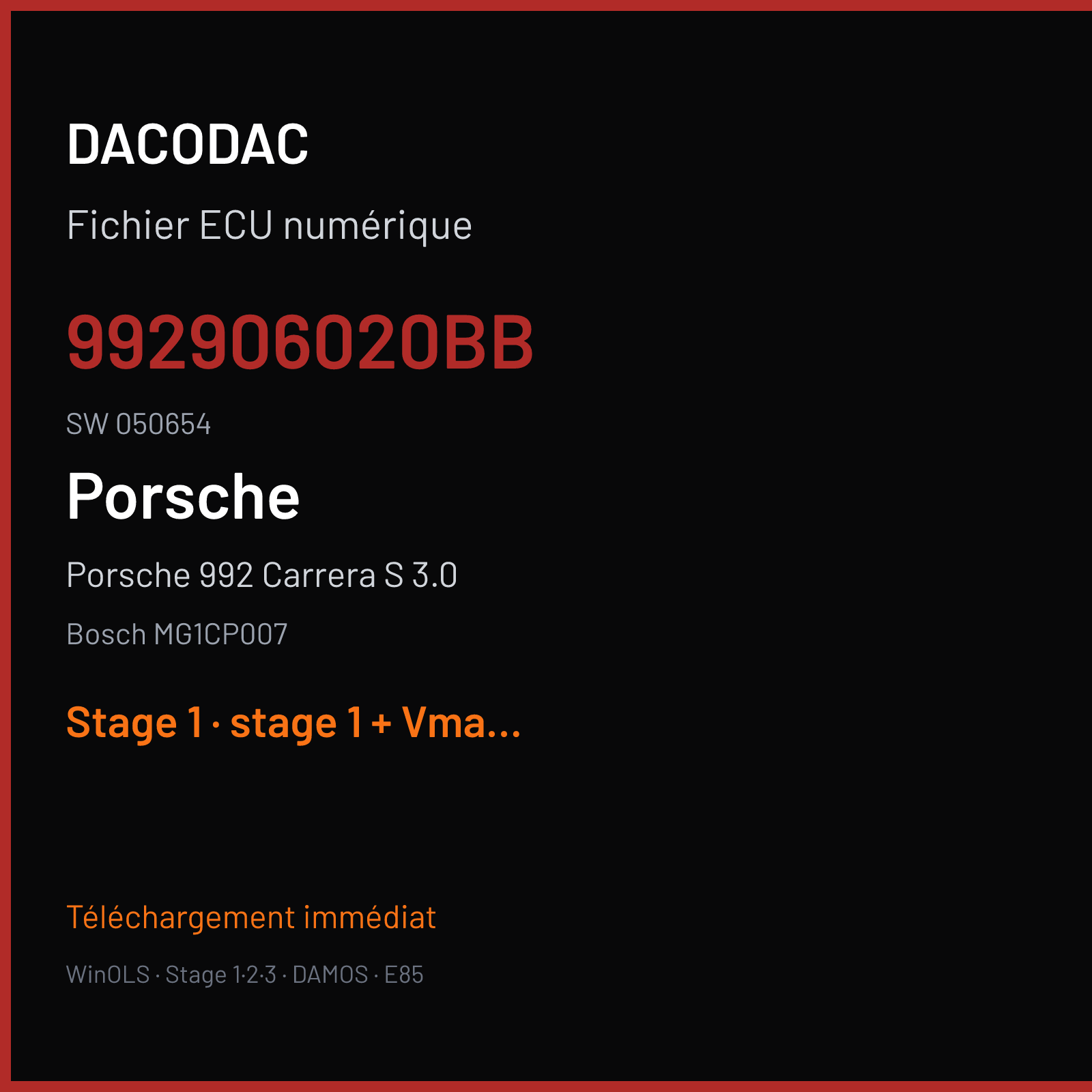 Porsche 992 Carrera S 3.0 (2019) — Bosch MG1CP007 — 992906020BB · 050654 — Stage 1