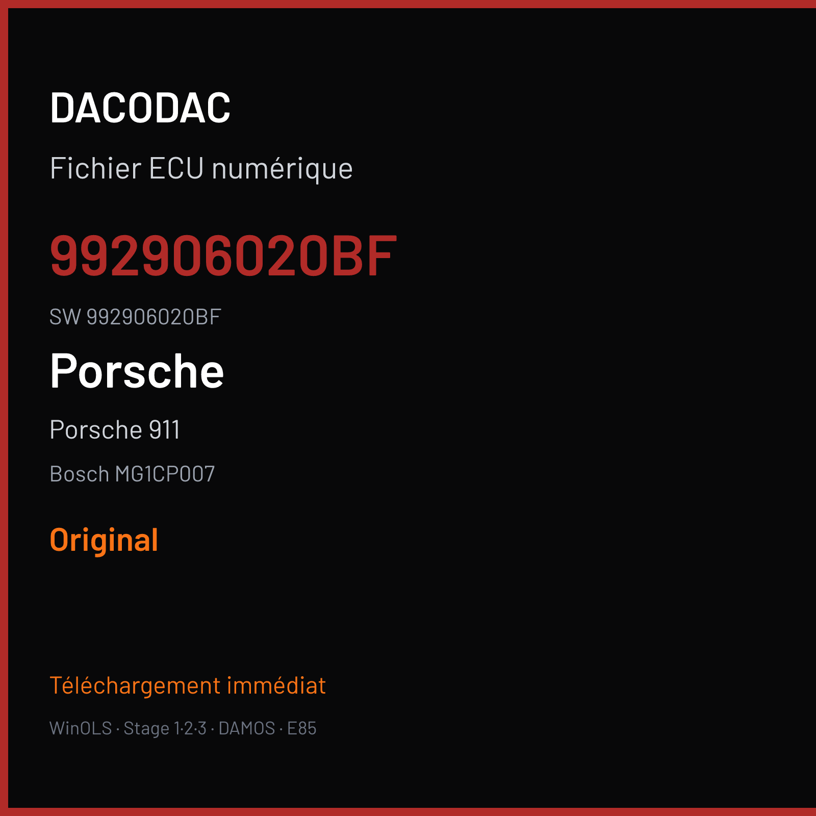 Porsche 911 3.0T 450 ch — Bosch MG1CP007 — 992906020BF · 992906020BF · 057423 — Original