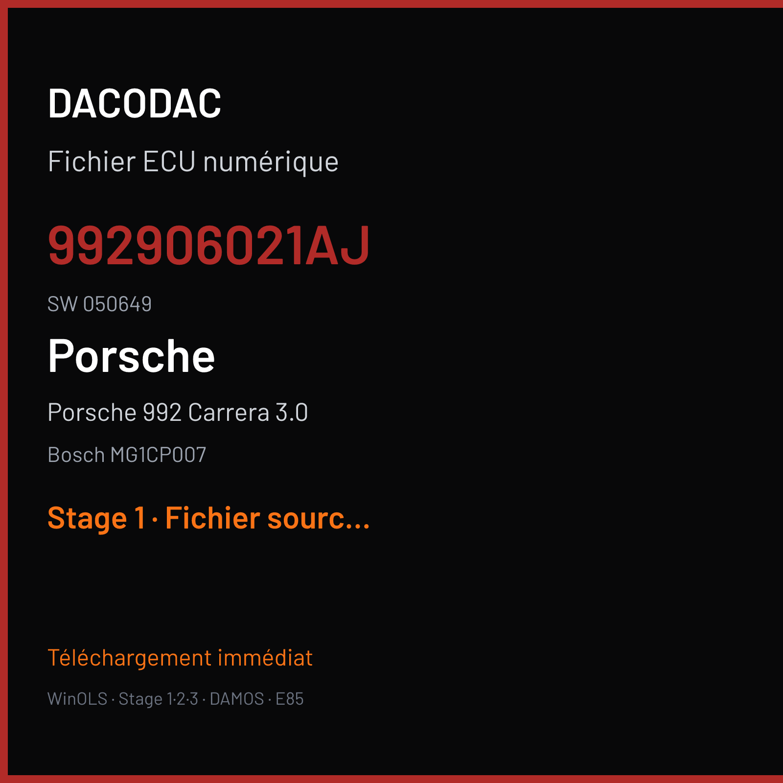 Porsche 992 Carrera 3.0 (2019) — Bosch MG1CP007 — 992906021AJ · 050649 — Stage 1