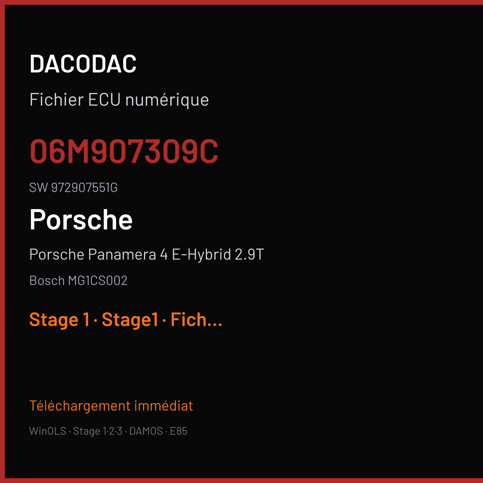 Porsche Panamera 4 E-Hybrid 2.9T (2017) — Bosch MG1CS002 — 06M907309C · 972907551G — Stage 1