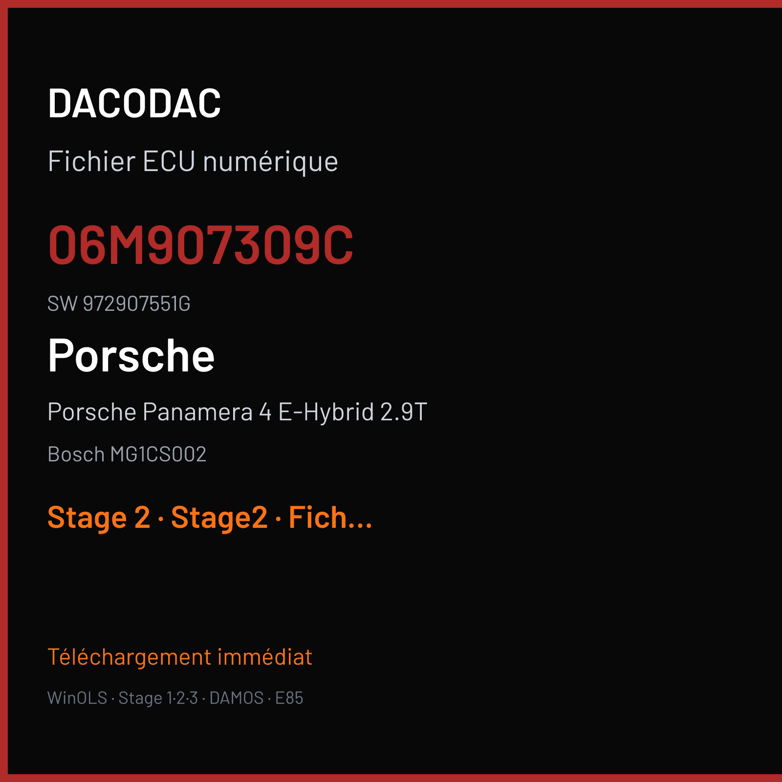 Porsche Panamera 4 E-Hybrid 2.9T (2017) — Bosch MG1CS002 — 06M907309C · 972907551G — Stage 2