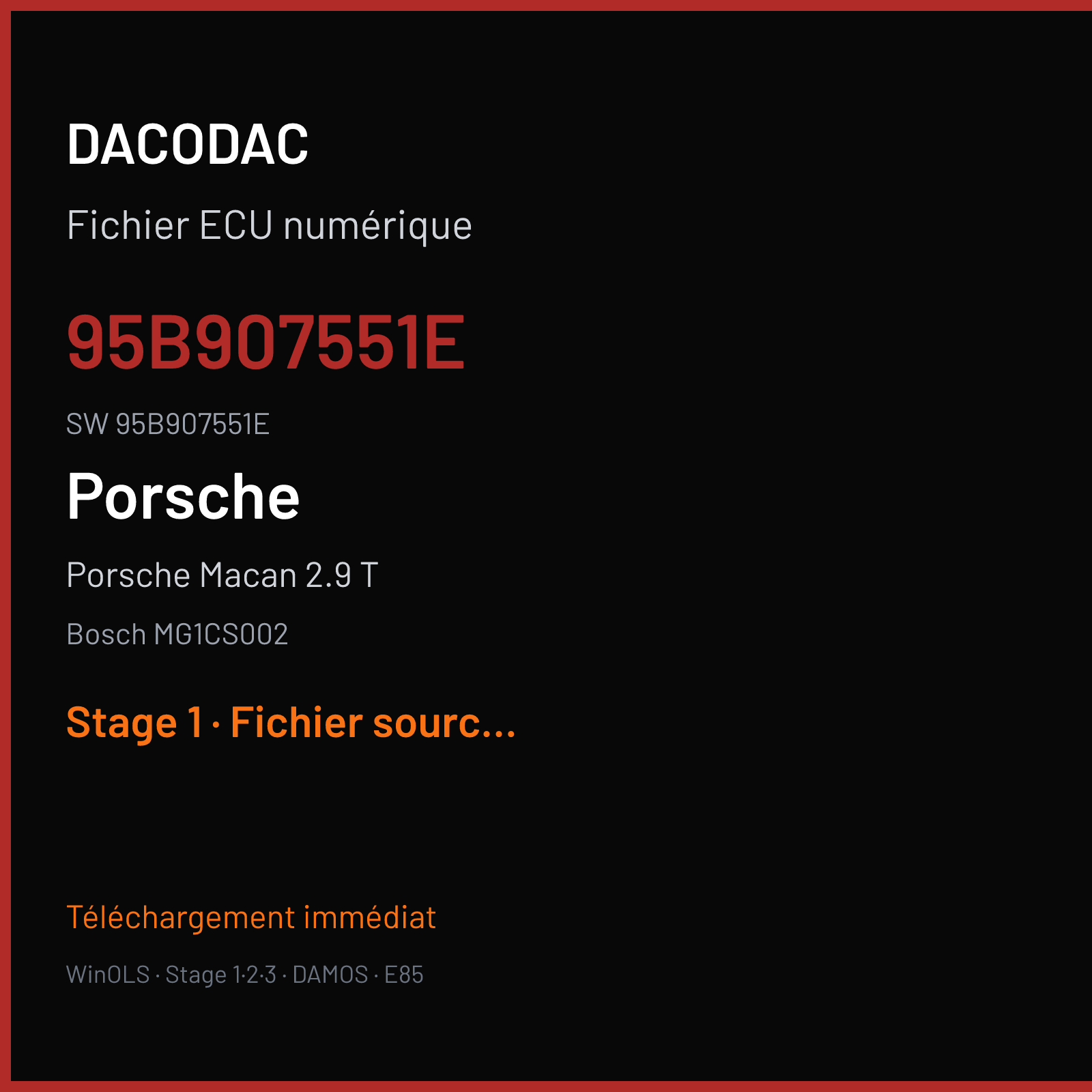 Porsche Macan 2.9 T (2020) — Bosch MG1CS002 — 95B907551E · 95B907551E · 051416 — Stage 1