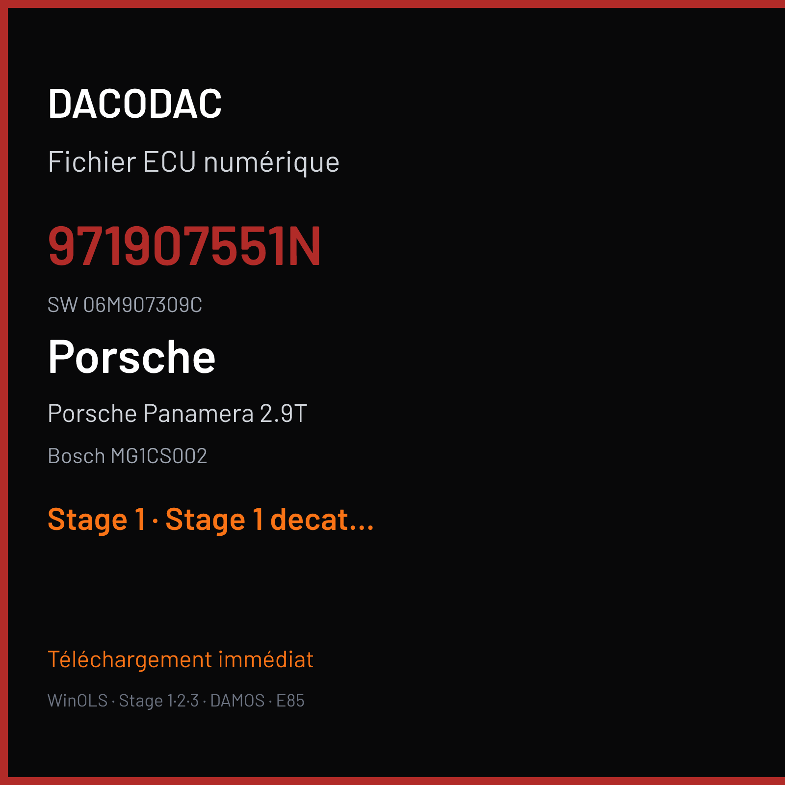 Porsche Panamera 2.9T 440 ch (2020) — Bosch MG1CS002 — 971907551N · 06M907309C · 074064 — Stage 1