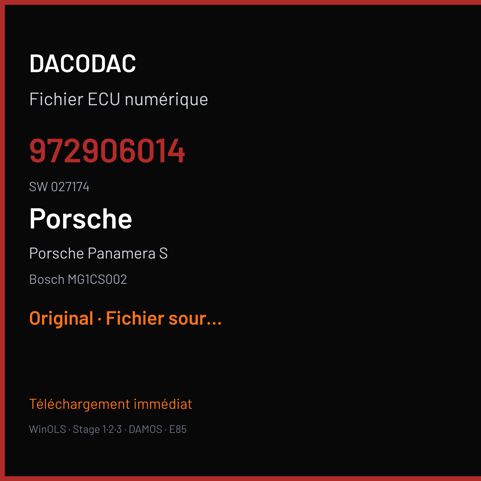 Porsche Panamera S (2017) — Bosch MG1CS002 — 972906014 · 027174 — Original