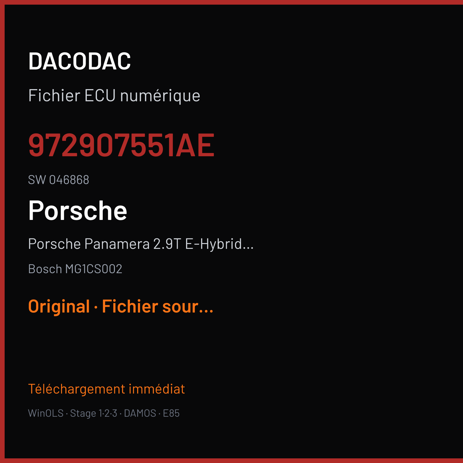 Porsche Panamera 2.9T E-Hybrid V6 (2019) — Bosch MG1CS002 — 972907551AE · 046868 — Original