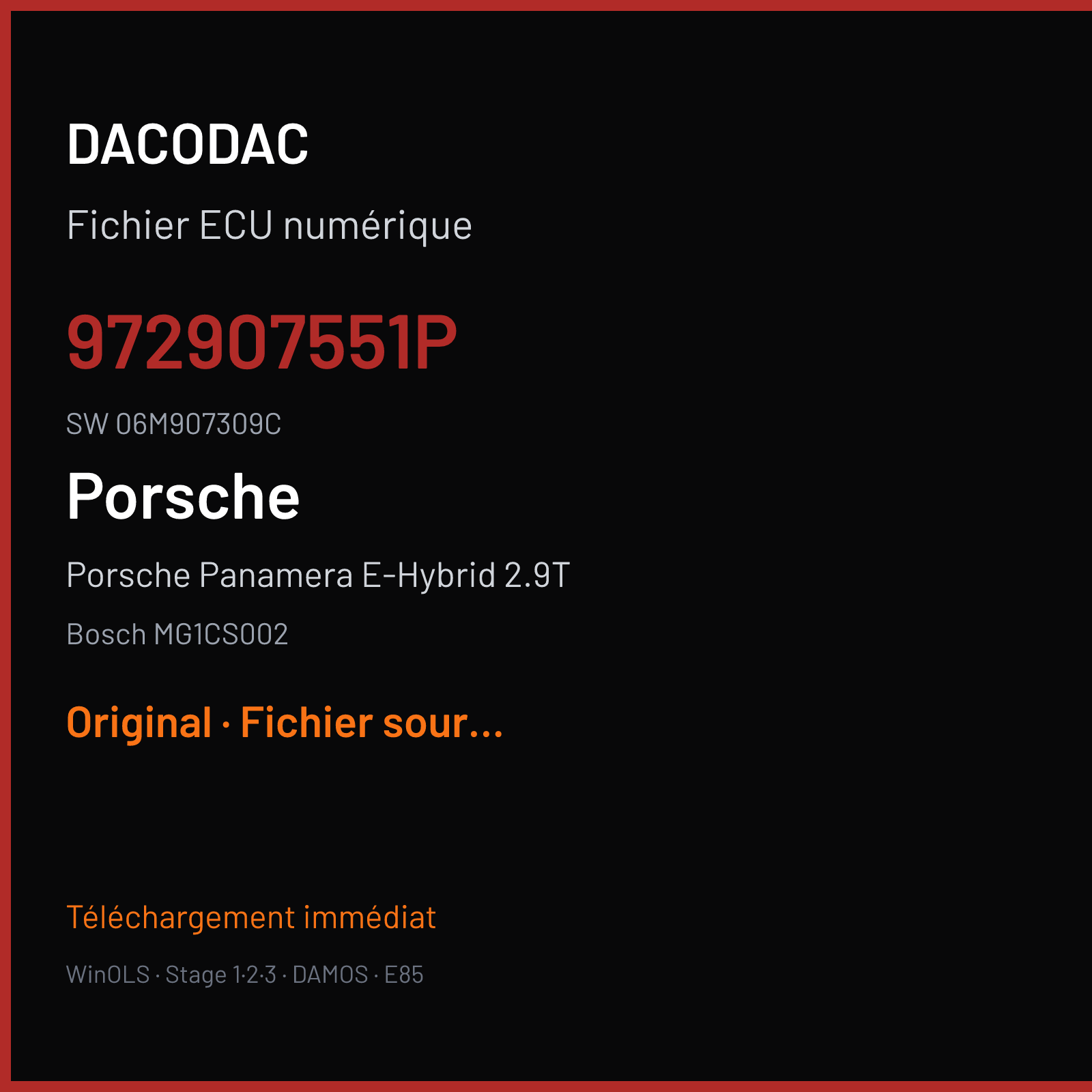 Porsche Panamera E-Hybrid 2.9T 462 ch (2020) — Bosch MG1CS002 — 972907551P · 06M907309C · 054640 — Original