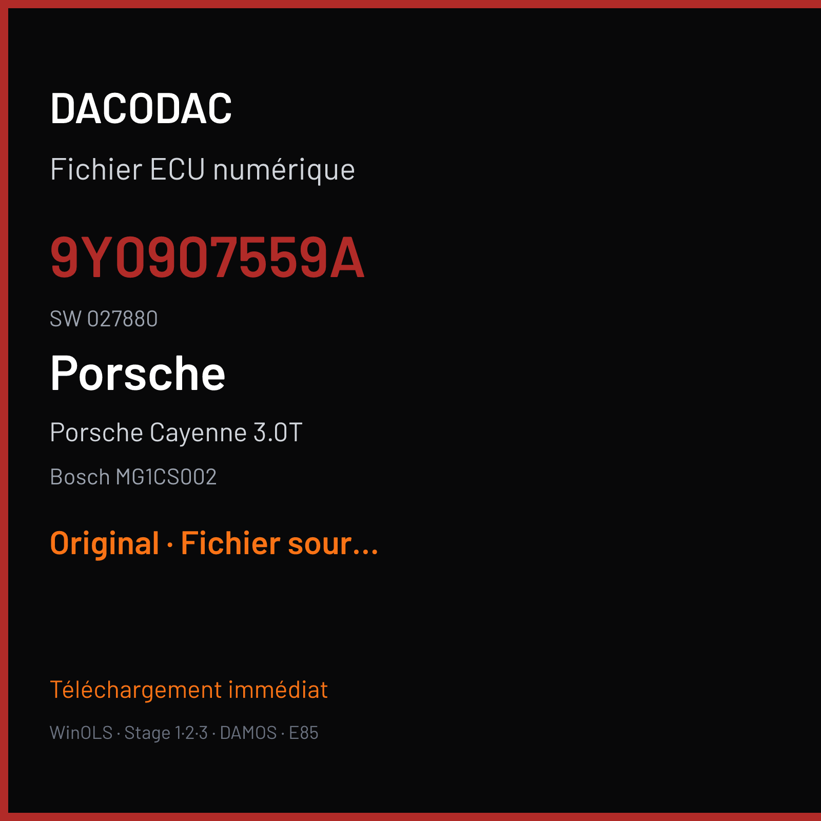 Porsche Cayenne 3.0T (2018) — Bosch MG1CS002 — 9Y0907559A · 027880 — Original