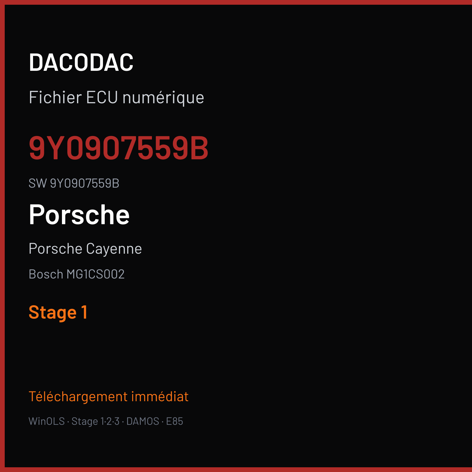 Porsche Cayenne 340 ch — Bosch MG1CS002 — 9Y0907559B · 9Y0907559B · 037942 — Stage 1