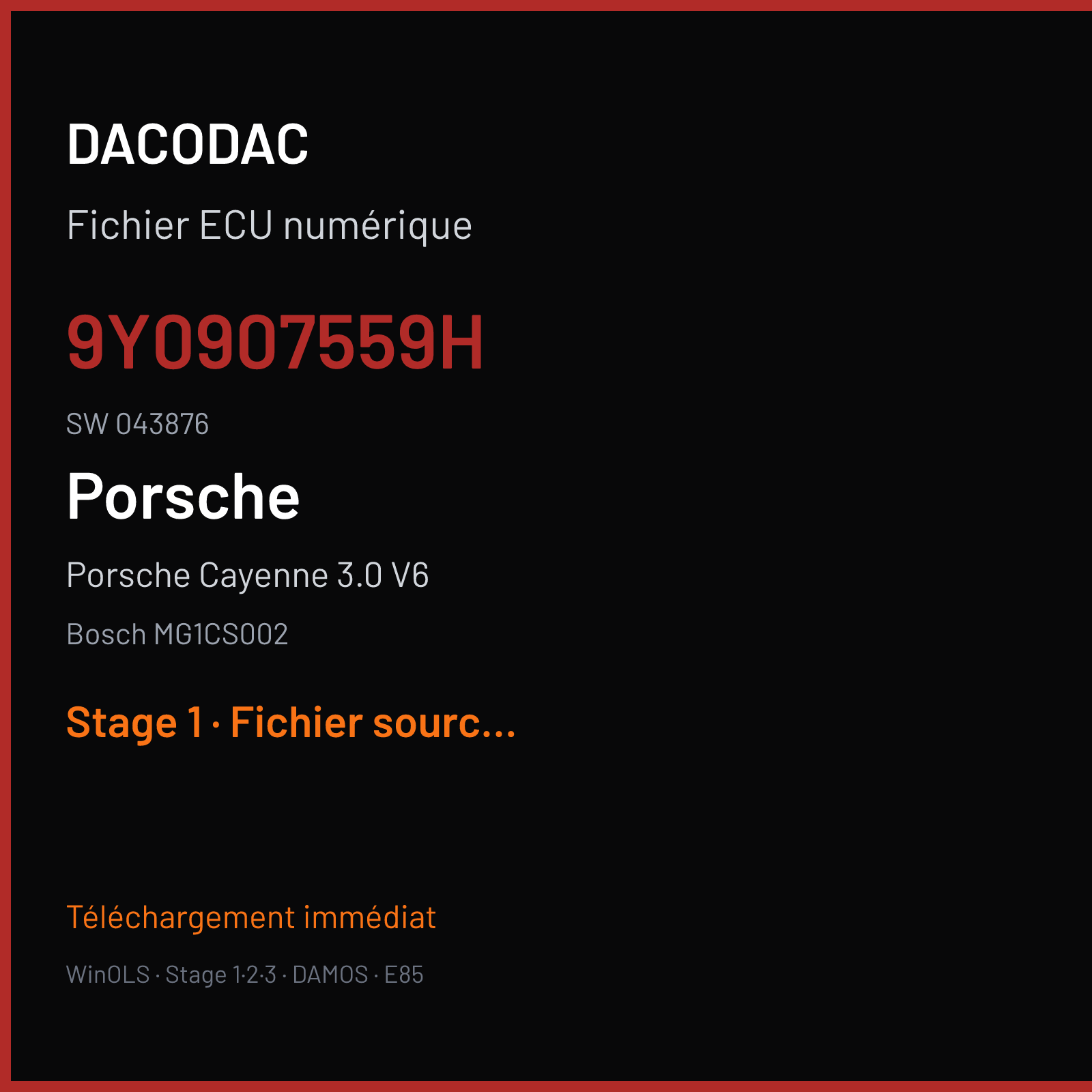 Porsche Cayenne 3.0 V6 (2018) — Bosch MG1CS002 — 9Y0907559H · 043876 — Stage 1