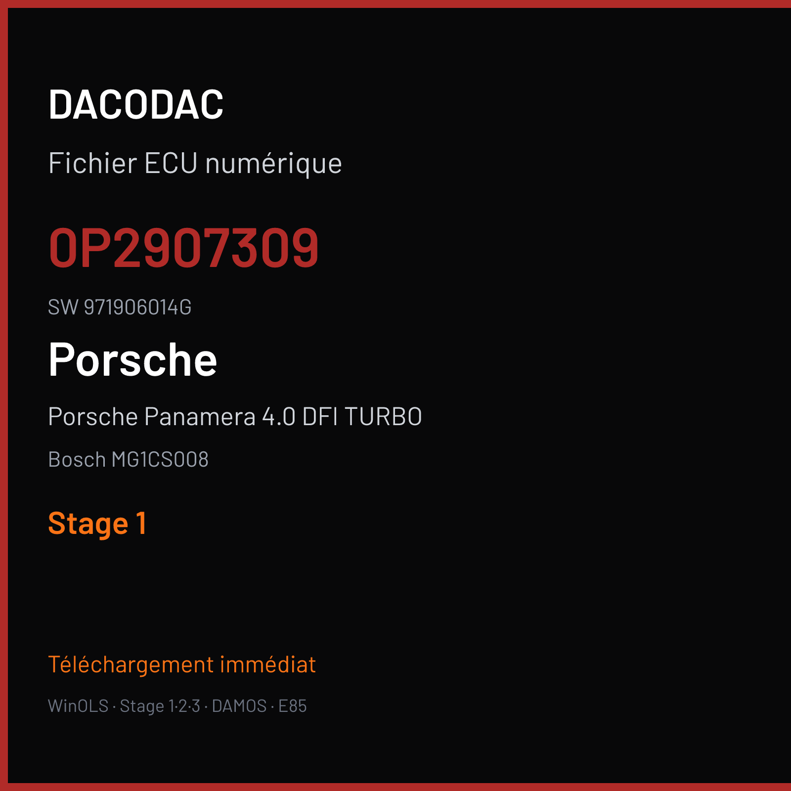 Porsche Panamera 4.0 DFI TURBO 550 ch (2017) — Bosch MG1CS008 — 0P2907309 · 971906014G · 024879 — Stage 1