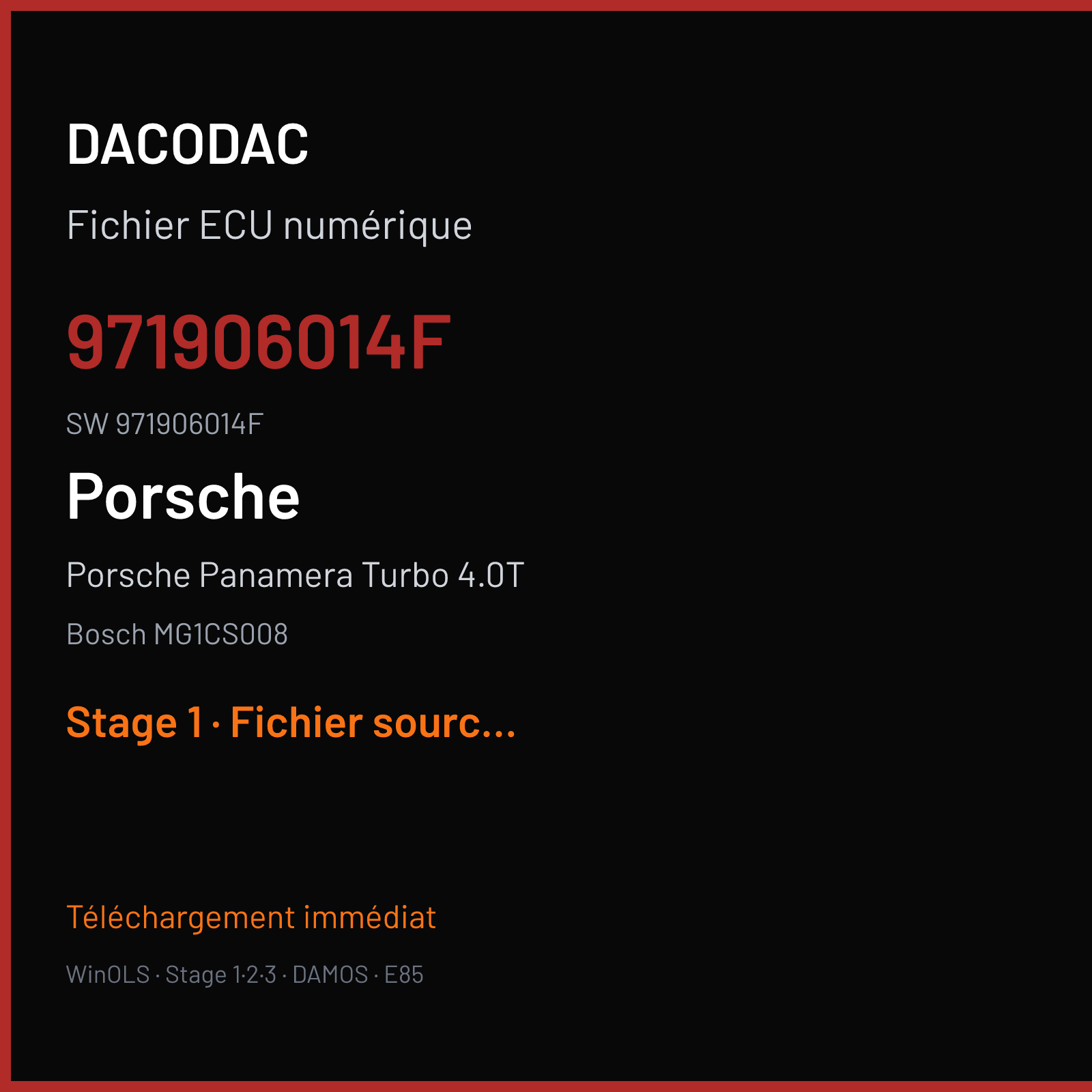 Porsche Panamera Turbo 4.0T 550 ch (2020) — Bosch MG1CS008 — 971906014F · 971906014F · 045729 — Stage 1