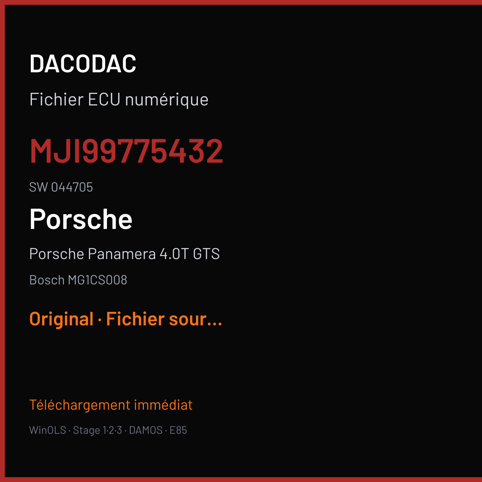 Porsche Panamera 4.0T GTS (2019) — Bosch MG1CS008 — MJI99775432 · 044705 — Original
