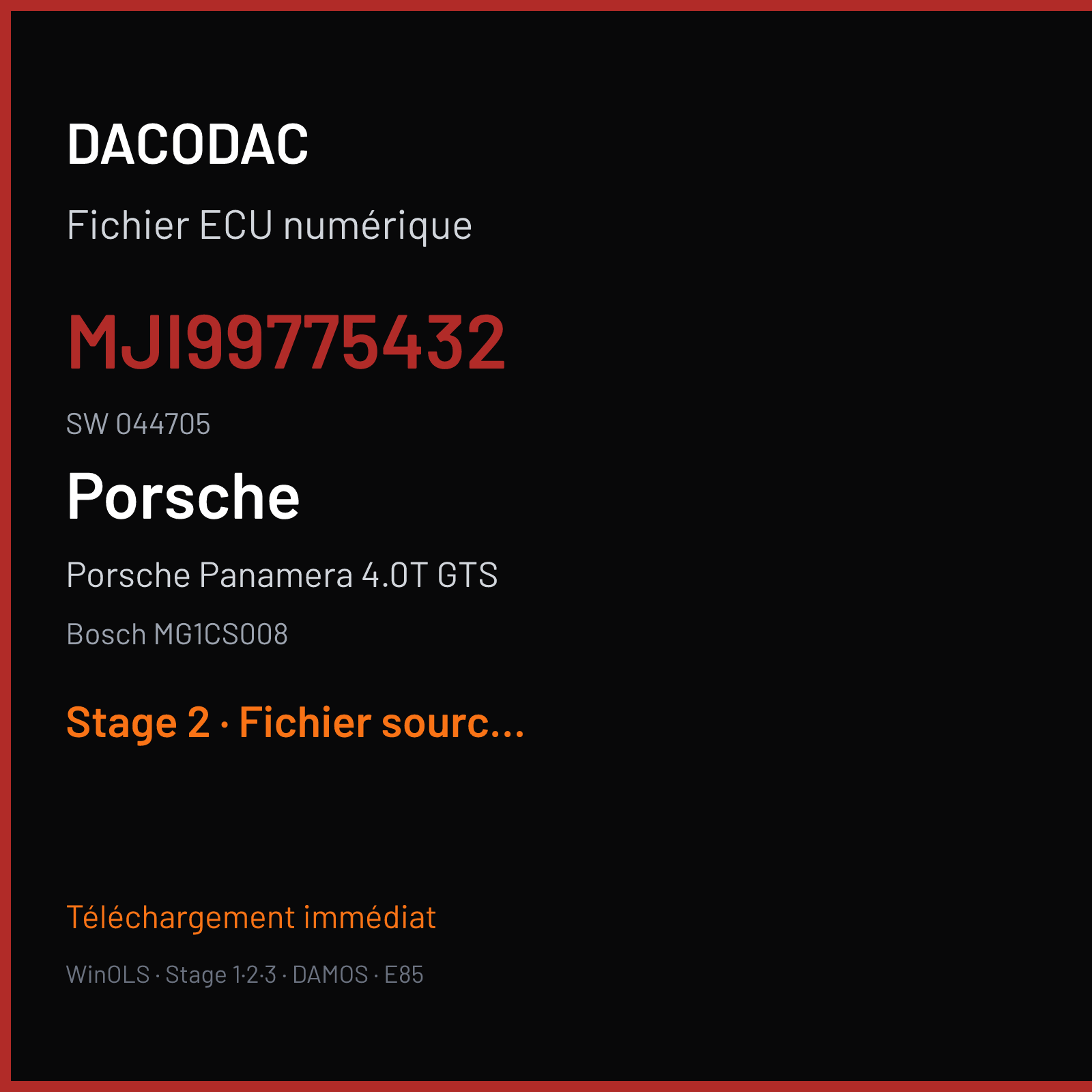 Porsche Panamera 4.0T GTS (2019) — Bosch MG1CS008 — MJI99775432 · 044705 — Stage 2
