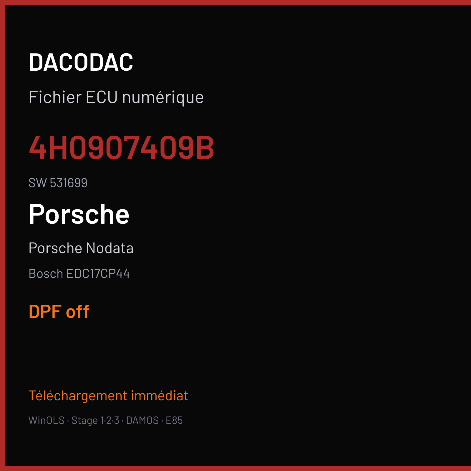 Porsche Nodata — Bosch EDC17CP44 — 4H0907409B · 531699 — DPF off