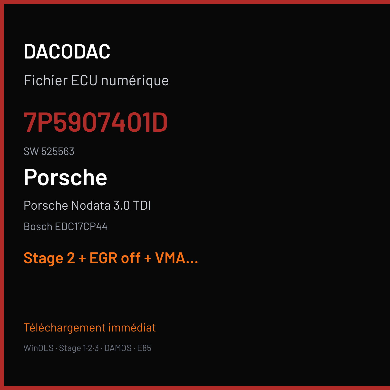 Porsche Nodata 3.0 TDI — Bosch EDC17CP44 — 7P5907401D · 525563 — Stage 2 + EGR off + VMAX off