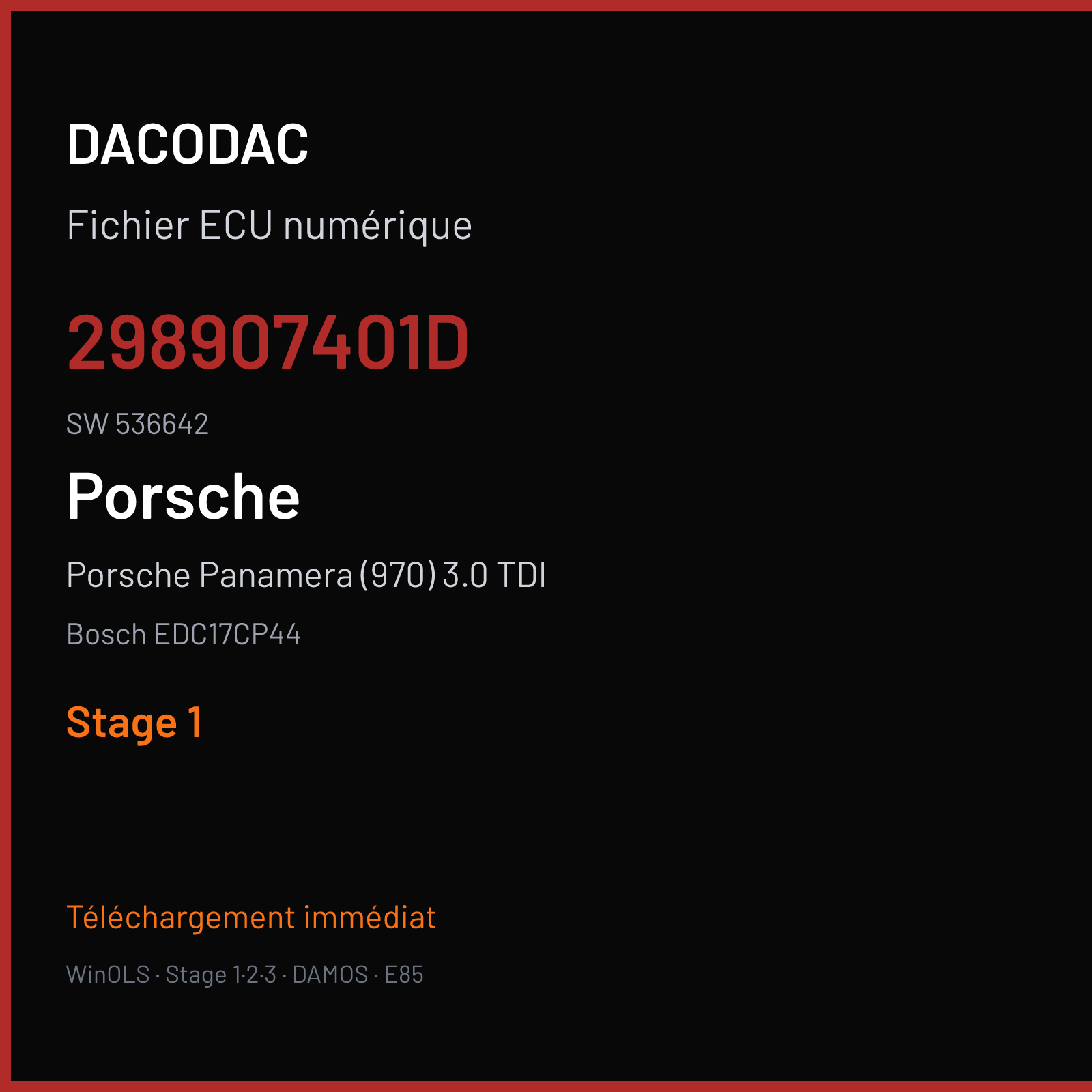 Porsche Panamera (970) 3.0 TDI (2013) — Bosch EDC17CP44 — 298907401D · 536642 — Stage 1