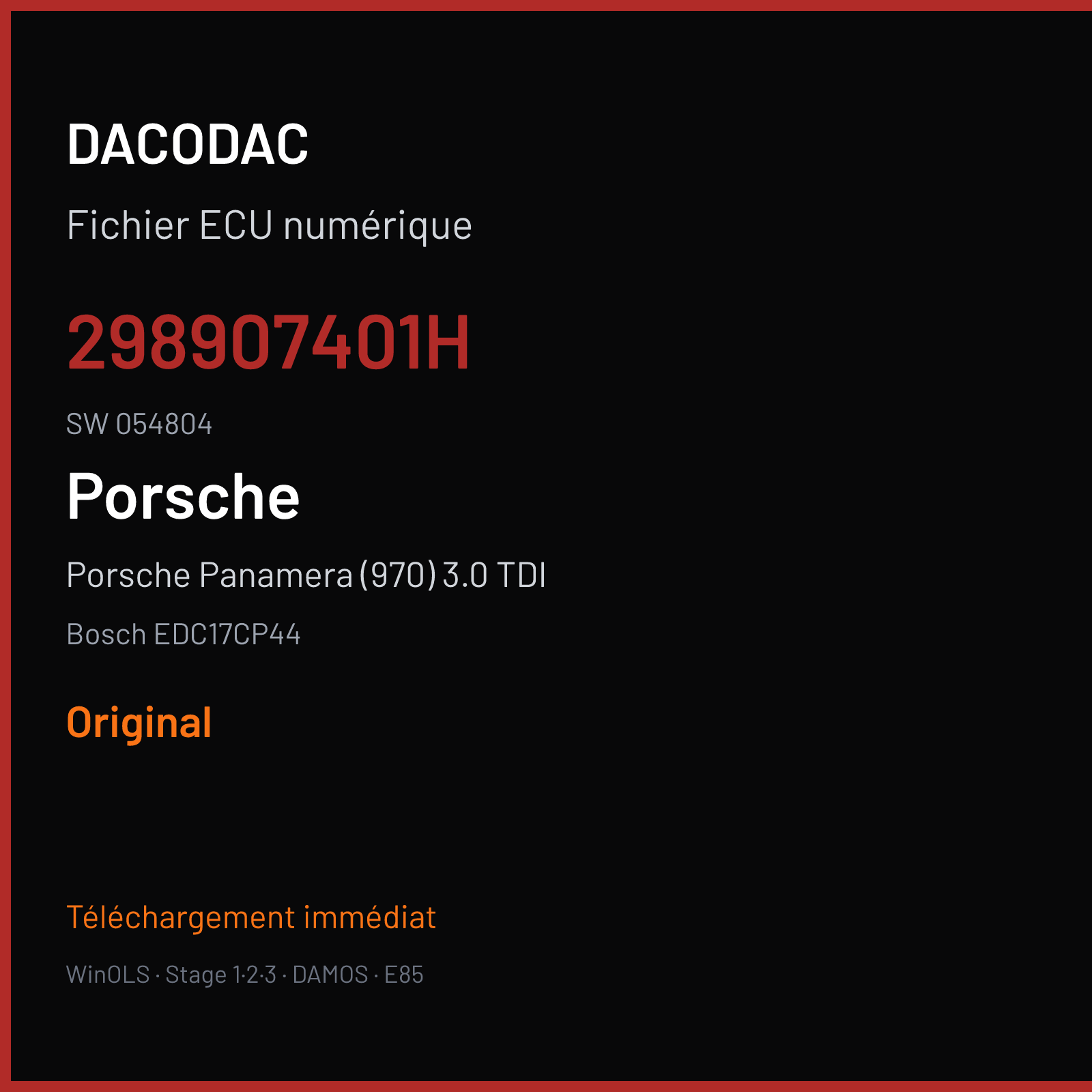 Porsche Panamera (970) 3.0 TDI (2014) — Bosch EDC17CP44 — 298907401H · 054804 — Original