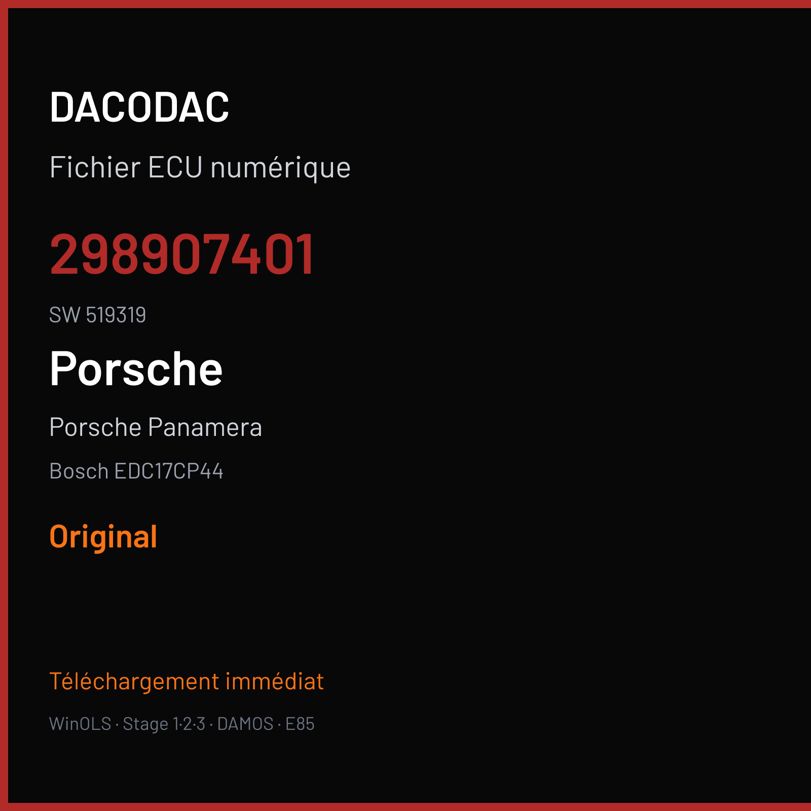 Porsche Panamera (2017) — Bosch EDC17CP44 — 298907401 · 519319 — Original