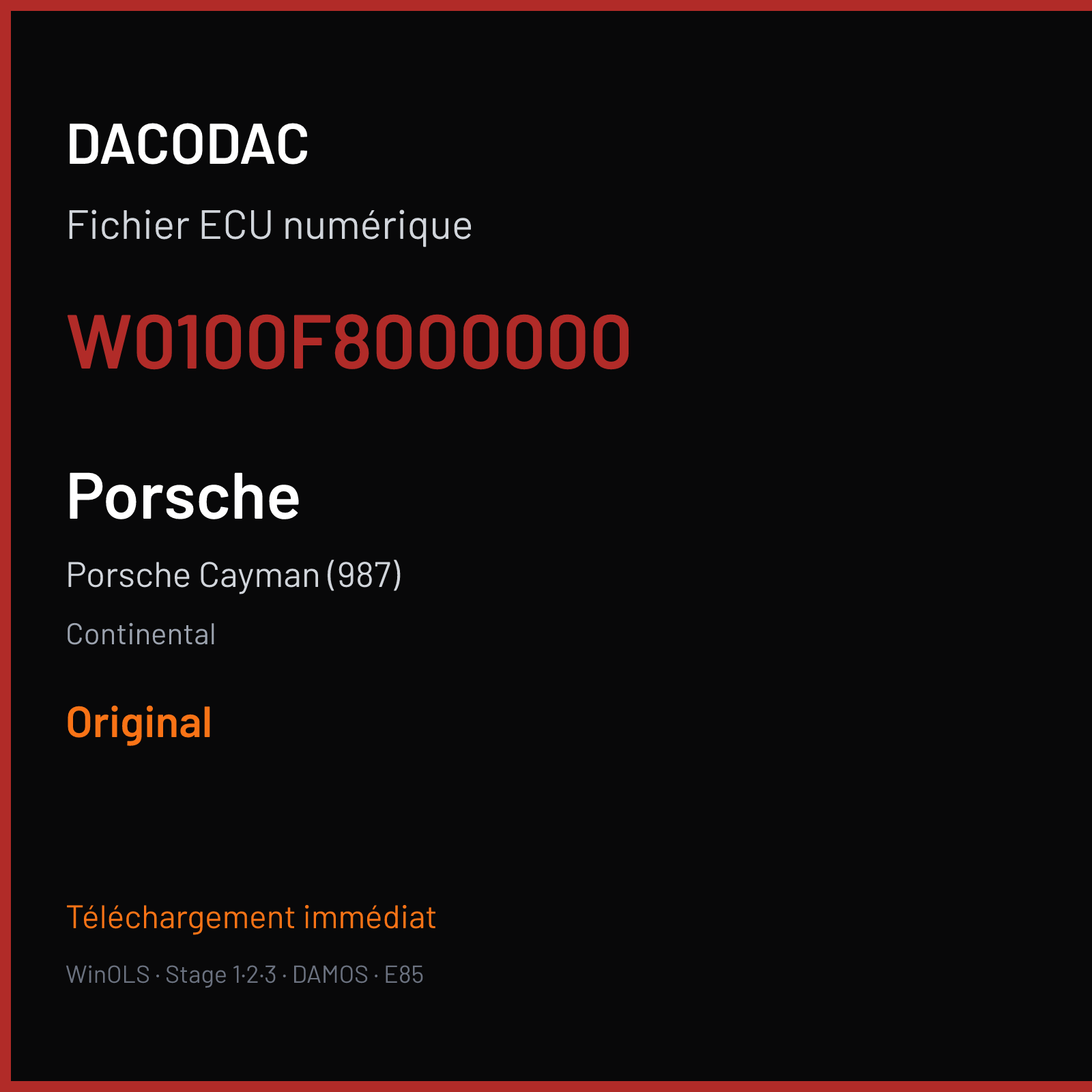 Porsche Cayman (987) (2012) — Continental — W0100F8000000 — Original