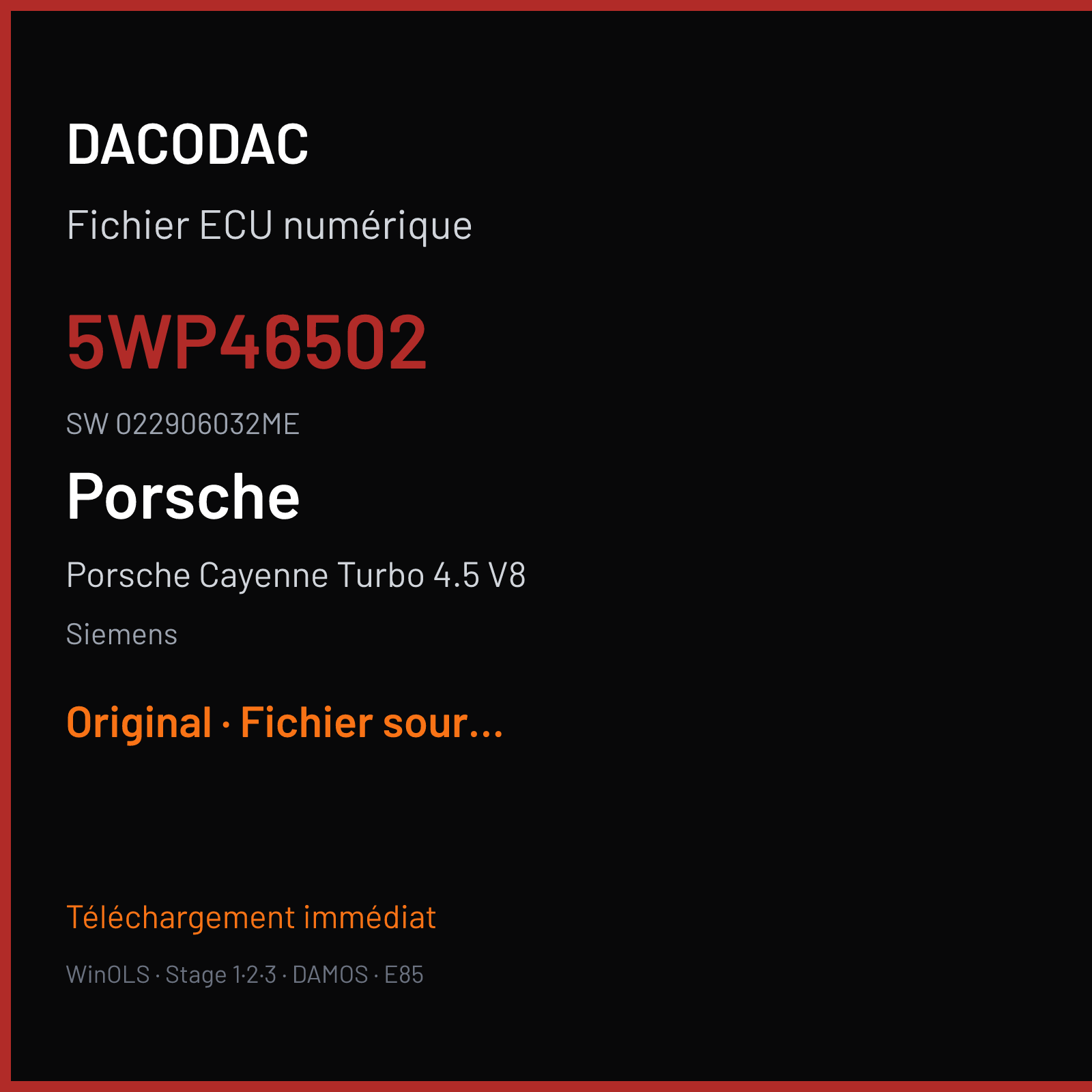 Porsche Cayenne Turbo 4.5 V8 — Siemens — 5WP46502 · 022906032ME — Original
