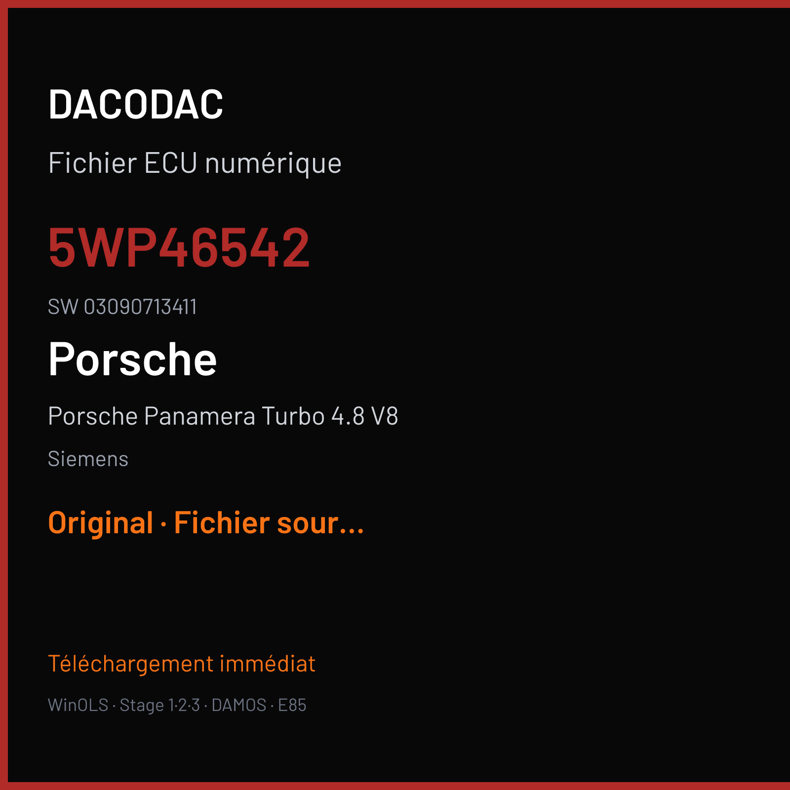 Porsche Panamera Turbo 4.8 V8 500 ch (2010) — Siemens — 5WP46542 · 03090713411 · W030082000000 SDI6 — Original