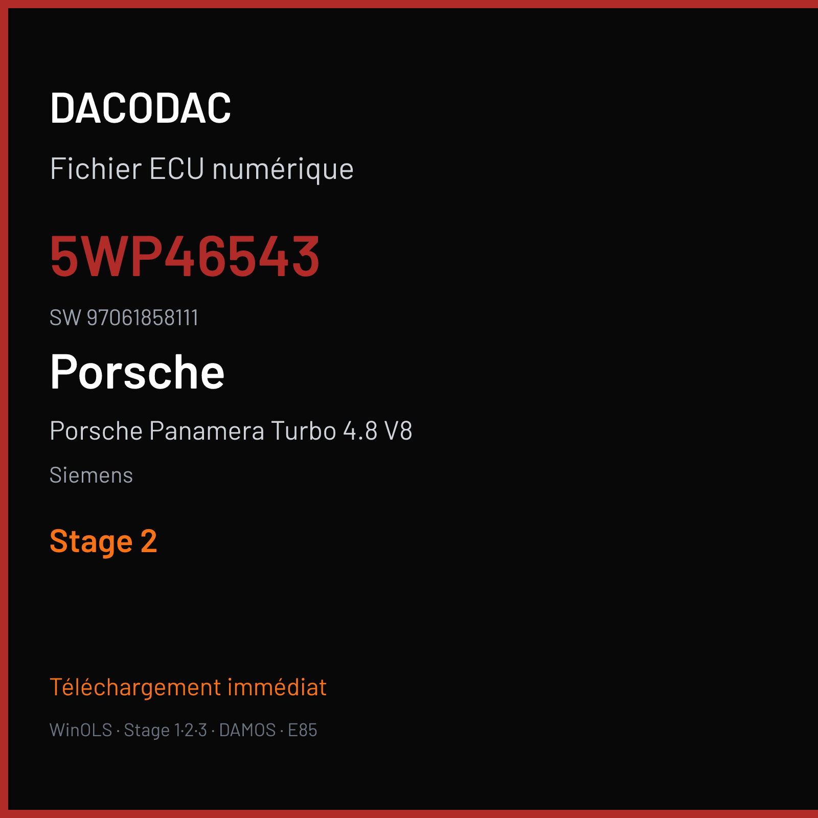 Porsche Panamera Turbo 4.8 V8 500 ch (2010) — Siemens — 5WP46543 · 97061858111 · W030082000000 SDI6 — Stage 2