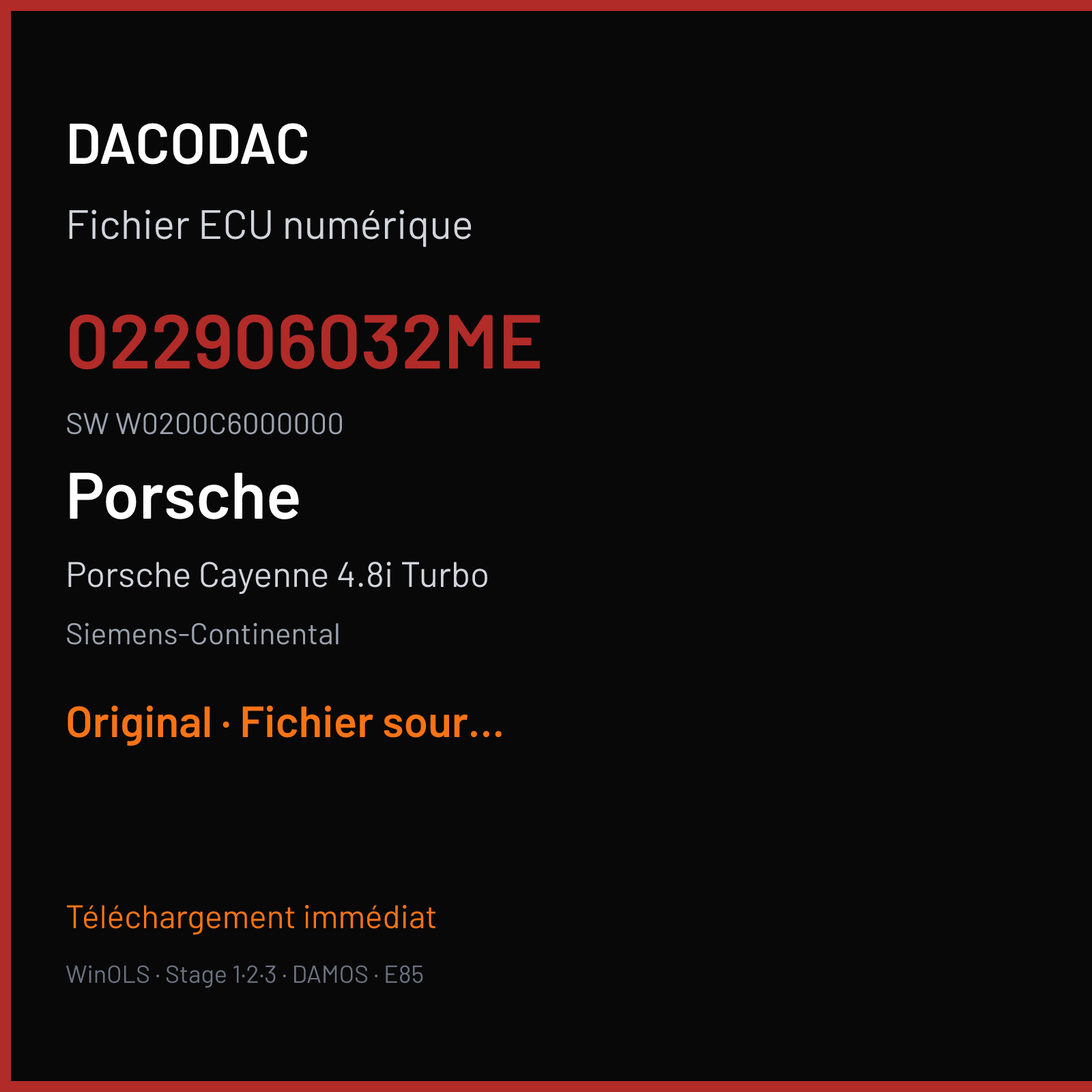 Porsche Cayenne 4.8i Turbo (2007) — Siemens-Continental — 022906032ME · W0200C6000000 — Original