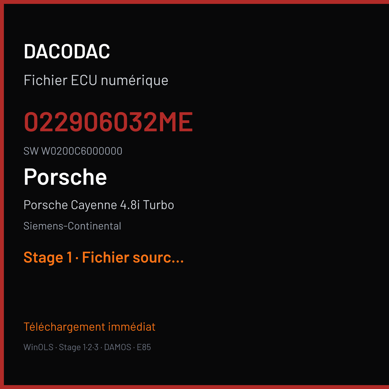 Porsche Cayenne 4.8i Turbo (2007) — Siemens-Continental — 022906032ME · W0200C6000000 — Stage 1