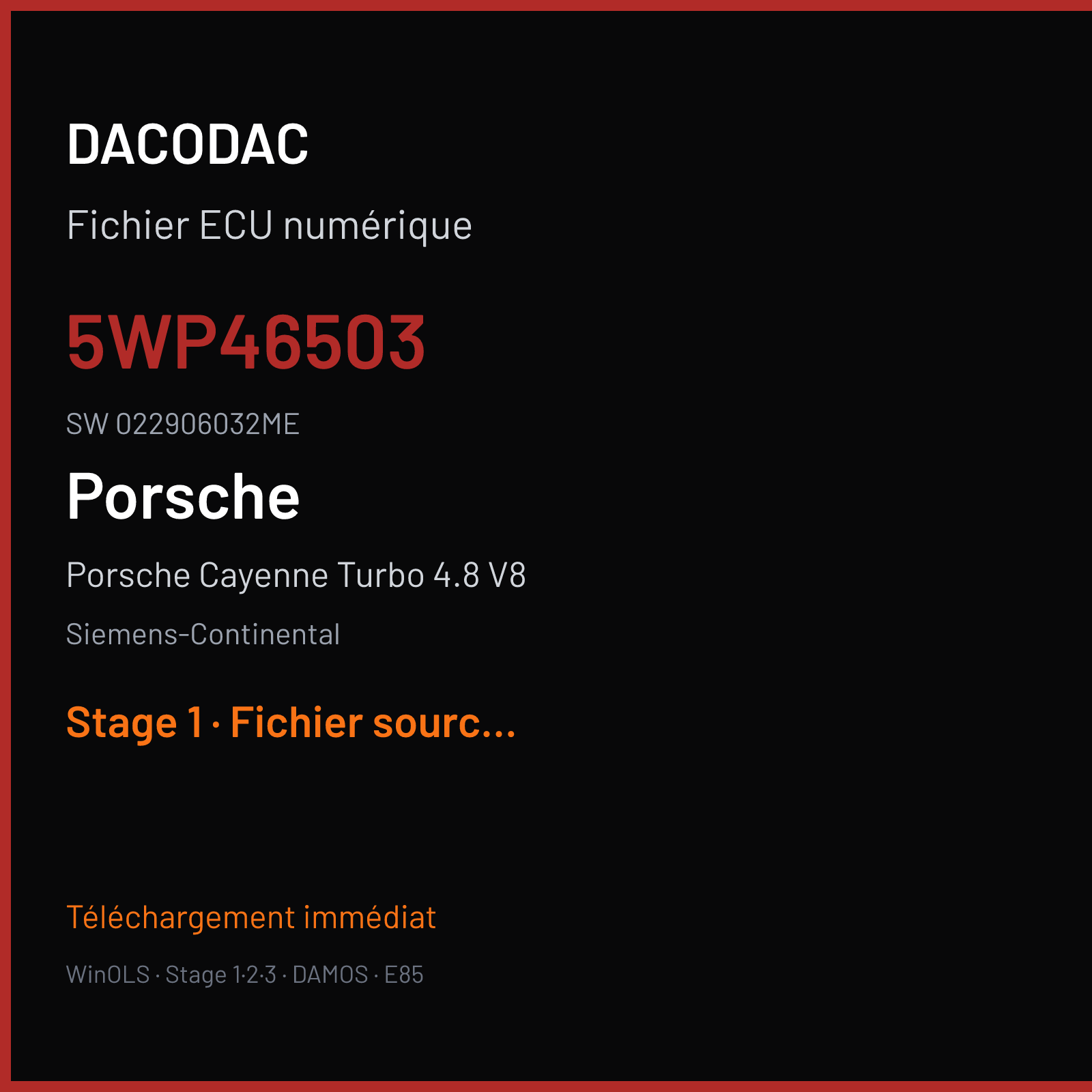 Porsche Cayenne Turbo 4.8 V8 500 ch (2008) — Siemens-Continental — 5WP46503 · 022906032ME · 0709 W0200C6000000 SDI4 — Stage 1