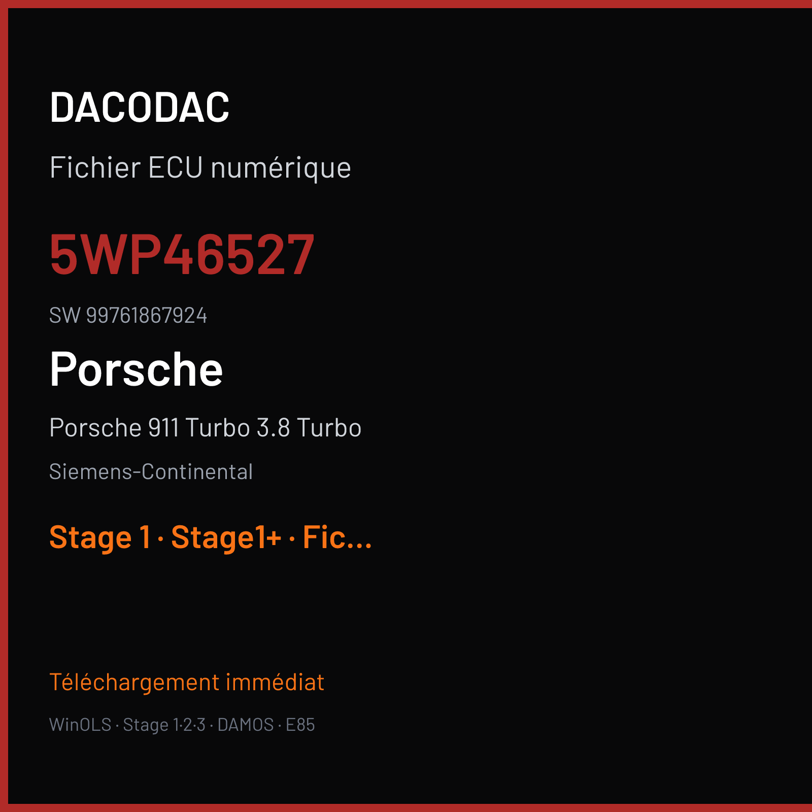 Porsche 911 Turbo 3.8 Turbo (2010) — Siemens-Continental — 5WP46527 · 99761867924 — Stage 1