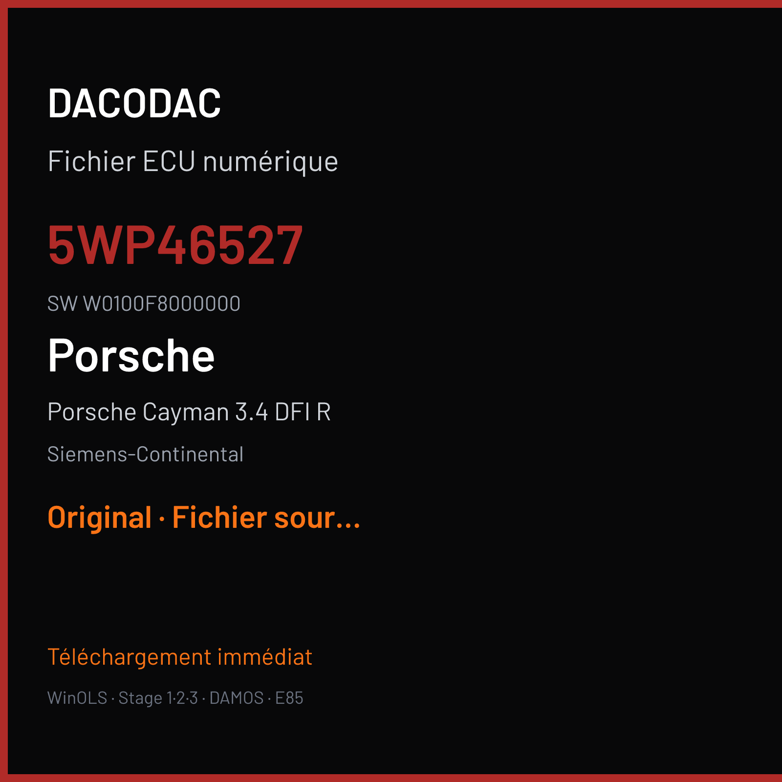Porsche Cayman 3.4 DFI R (2012) — Siemens-Continental — 5WP46527 · W0100F8000000 — Original