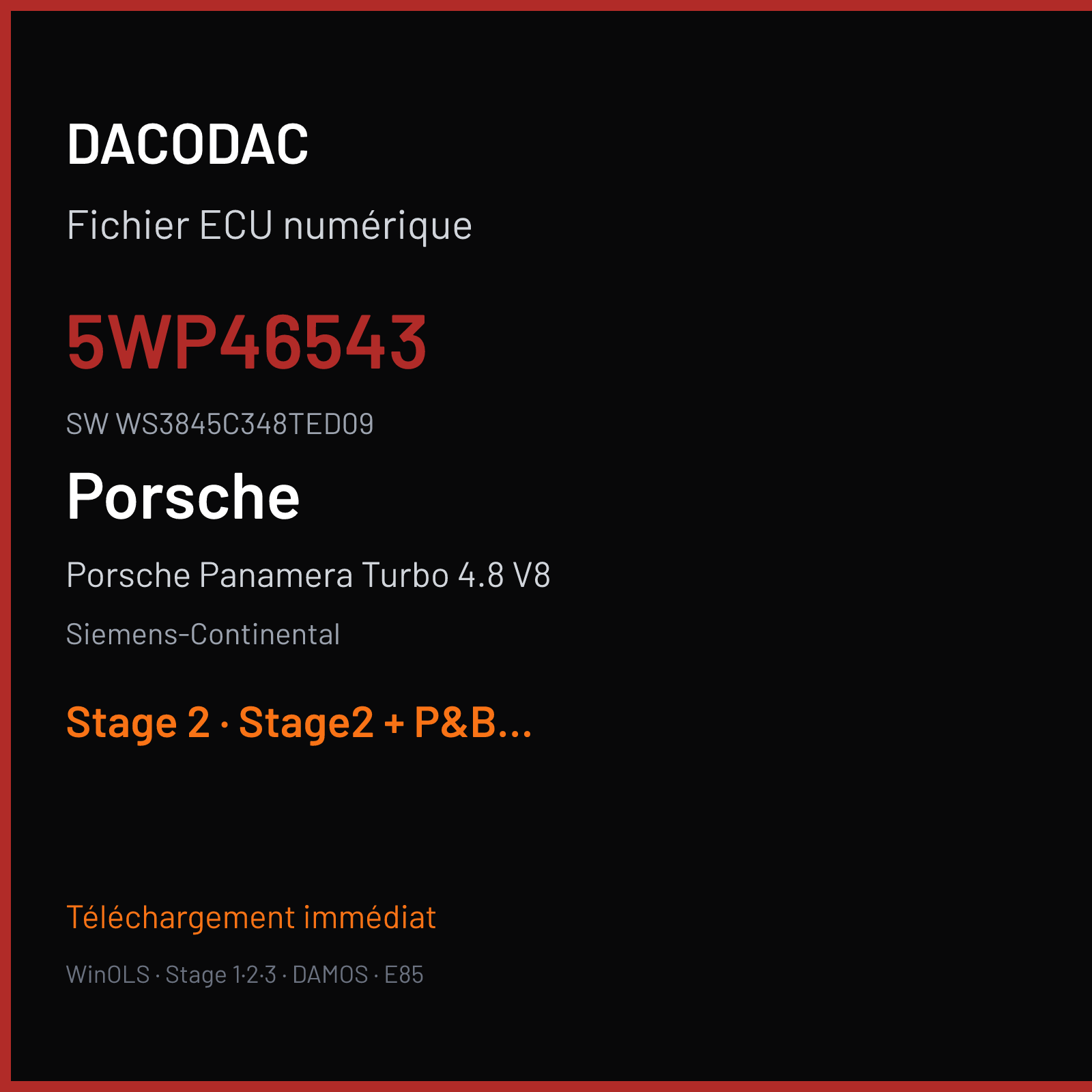 Porsche Panamera Turbo 4.8 V8 500 ch (2012) — Siemens-Continental — 5WP46543 · WS3845C348TED09 · W030084500000 SDI6 — Stage 2