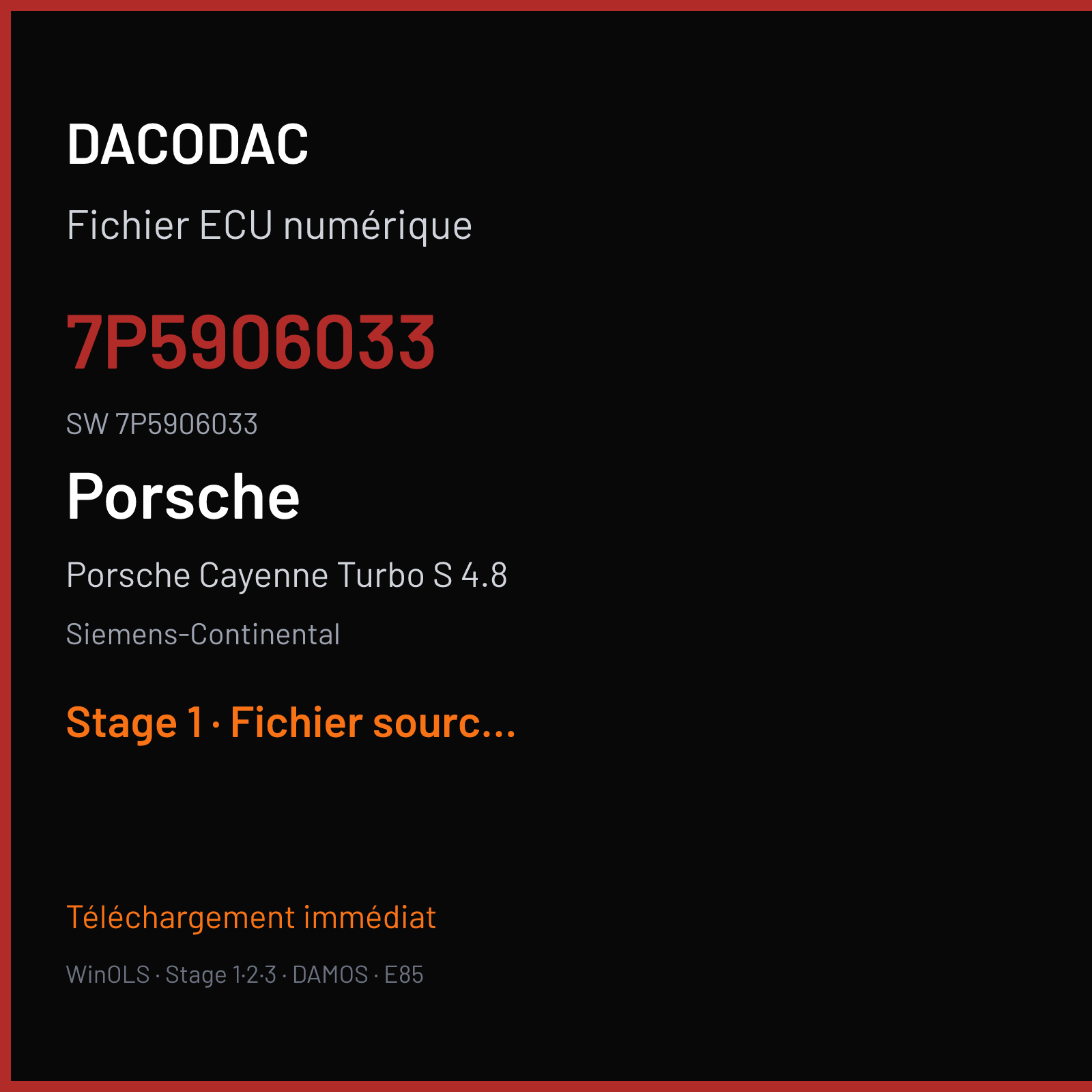 Porsche Cayenne Turbo S 4.8 500 ch — Siemens-Continental — 7P5906033 · 7P5906033 · W05008E000000 — Stage 1