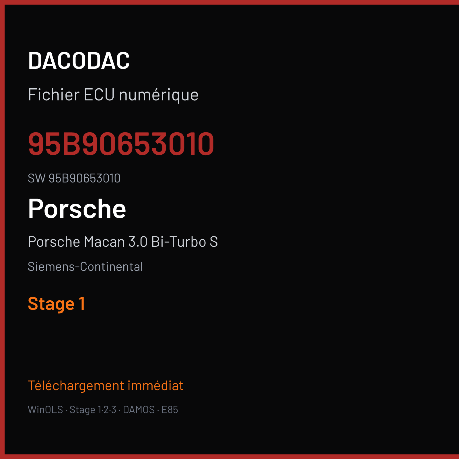 Porsche Macan 3.0 Bi-Turbo S 340 ch (2015) — Siemens-Continental — 95B90653010 · 95B90653010 · W0800B1000000 SDI 10.2 — Stage 1