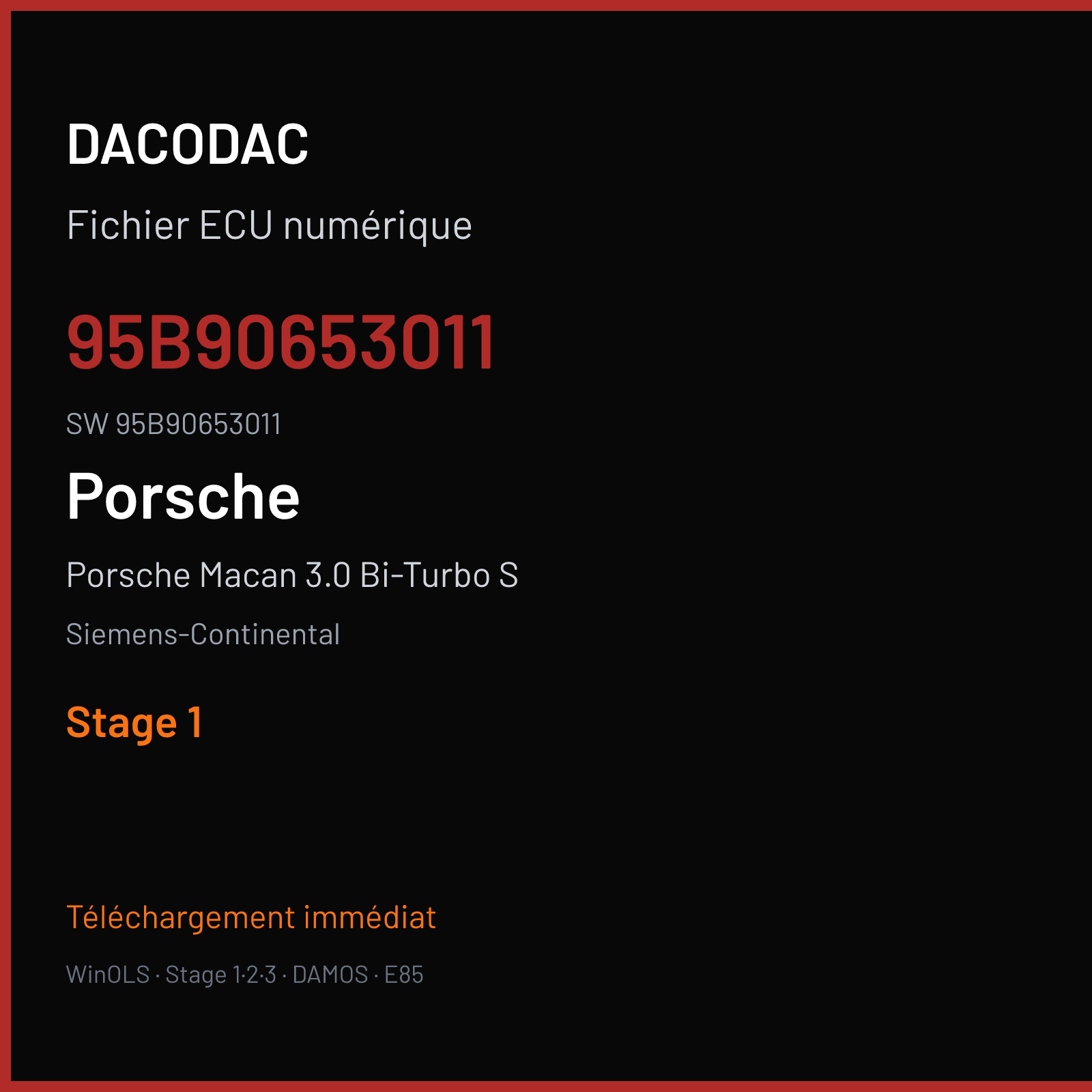 Porsche Macan 3.0 Bi-Turbo S 340 ch (2015) — Siemens-Continental — 95B90653011 · 95B90653011 · W0800B1000000 SDI 10.2 — Stage 1