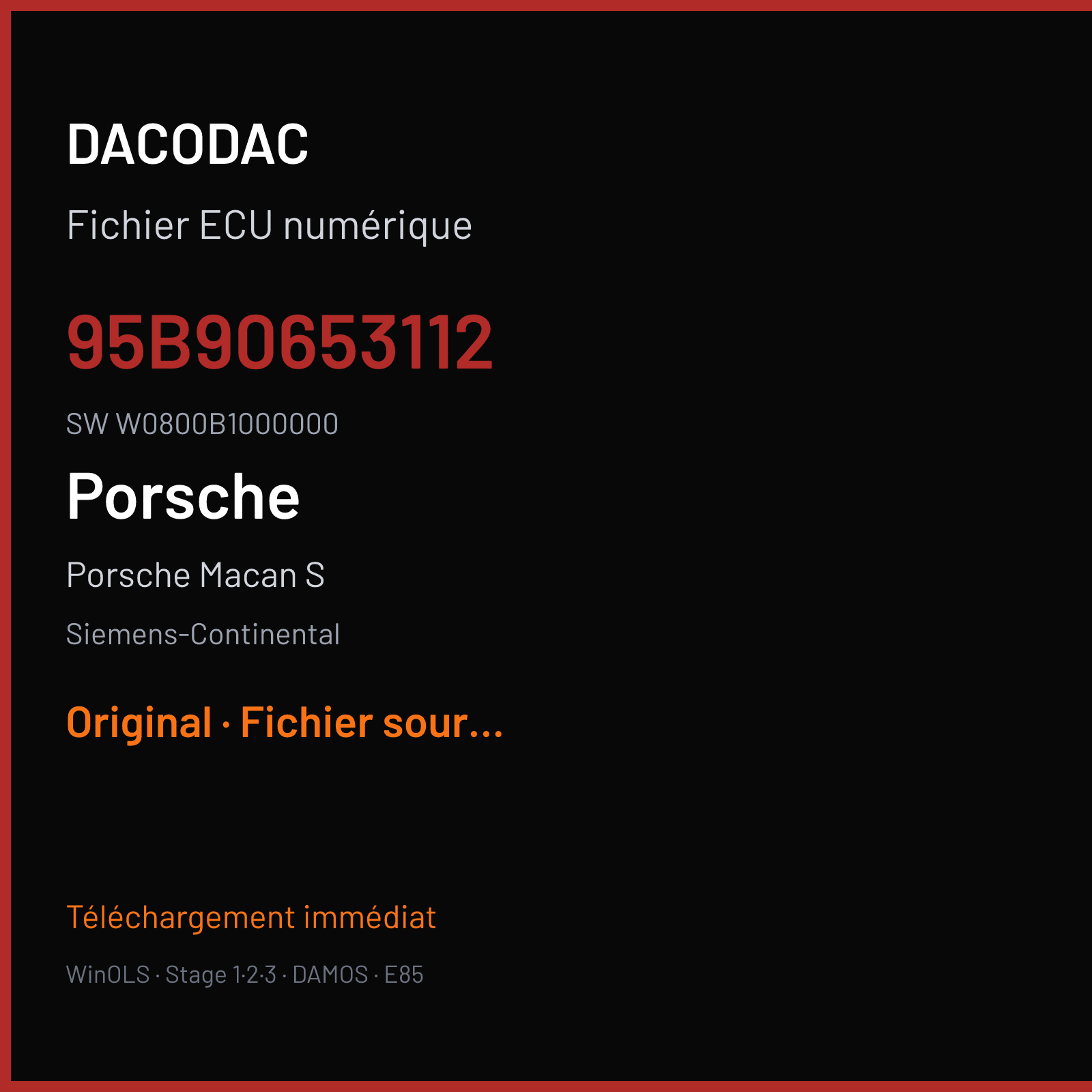 Porsche Macan S (2016) — Siemens-Continental — 95B90653112 · W0800B1000000 — Original
