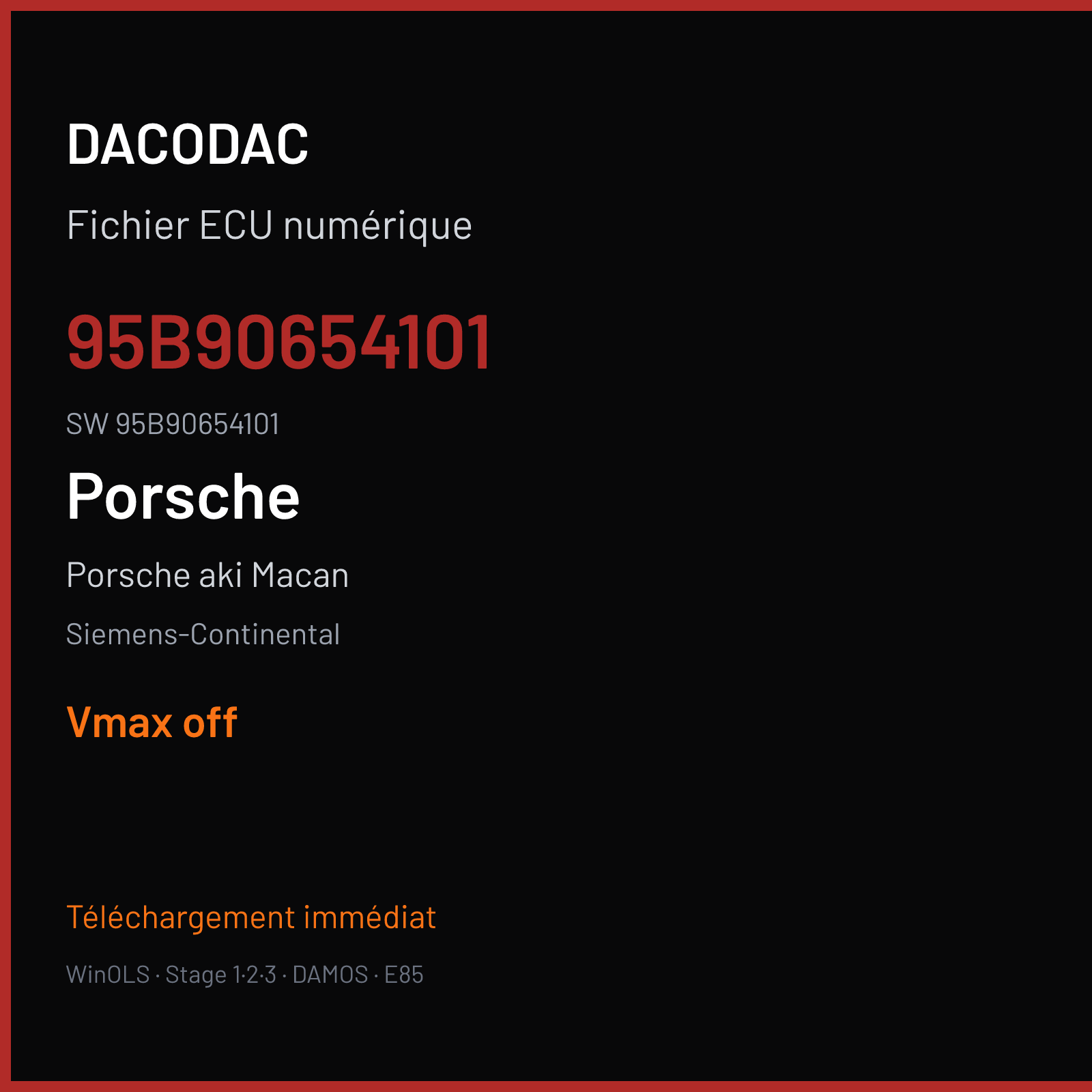Porsche aki Macan 360 ch — Siemens-Continental — 95B90654101 · 95B90654101 · W0800B1000000 — VMAX off