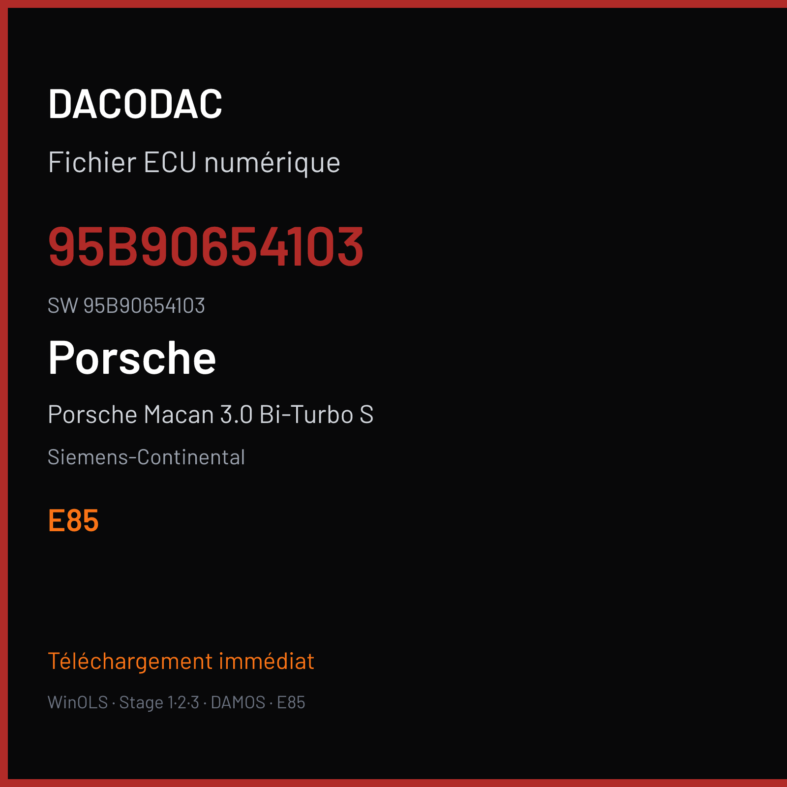 Porsche Macan 3.0 Bi-Turbo S 360 ch (2014) — Siemens-Continental — 95B90654103 · 95B90654103 · W0800B2000000 SDI 10.2 — E85