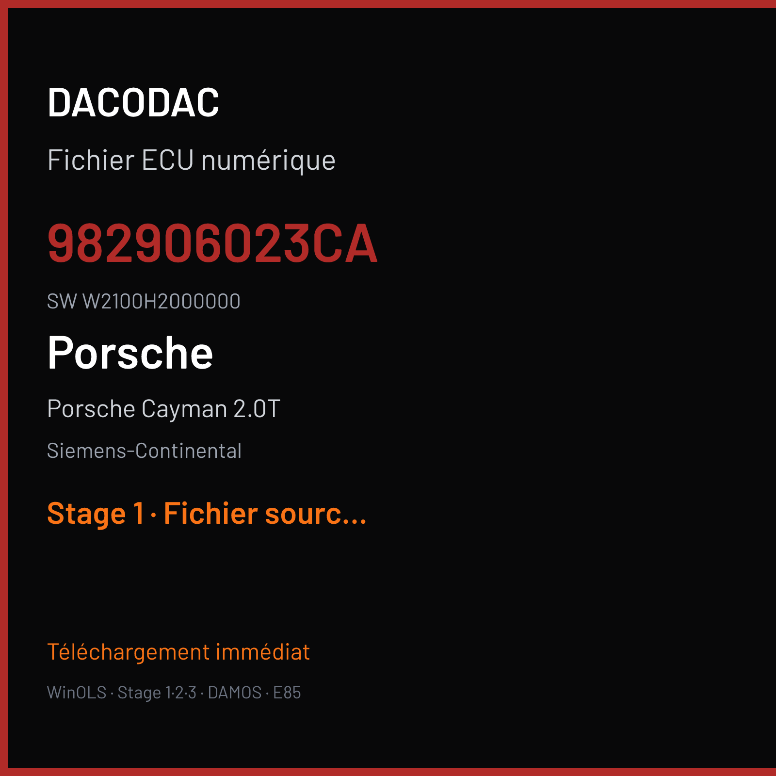Porsche Cayman 2.0T (2017) — Siemens-Continental — 982906023CA · W2100H2000000 — Stage 1